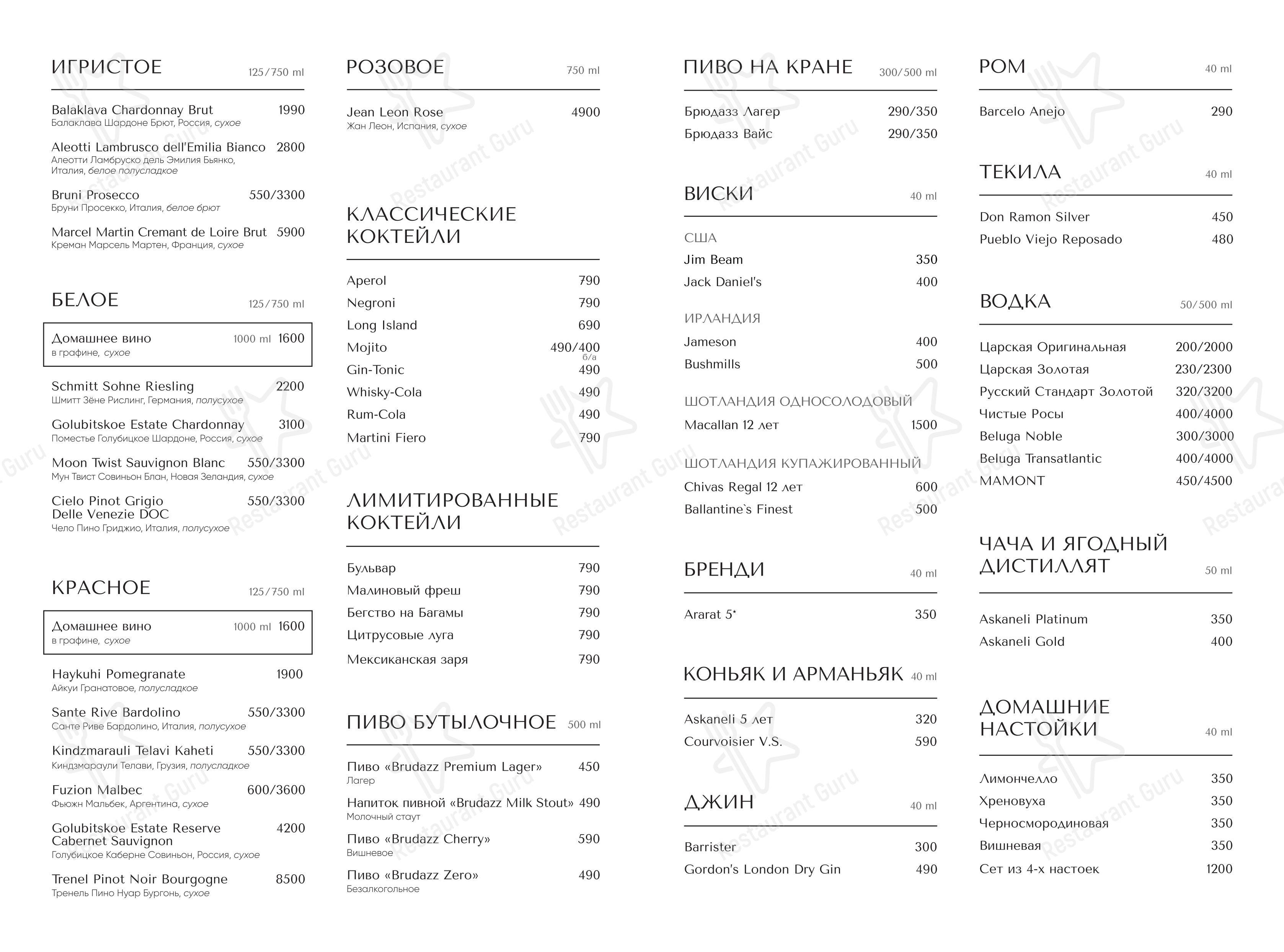 Lunch Menu ресторана БульВар