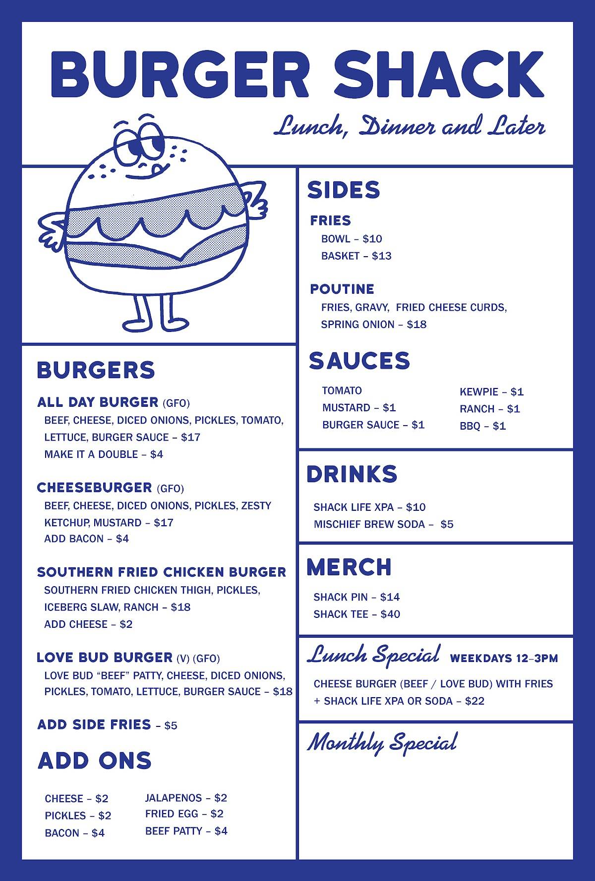Burger Shack меню