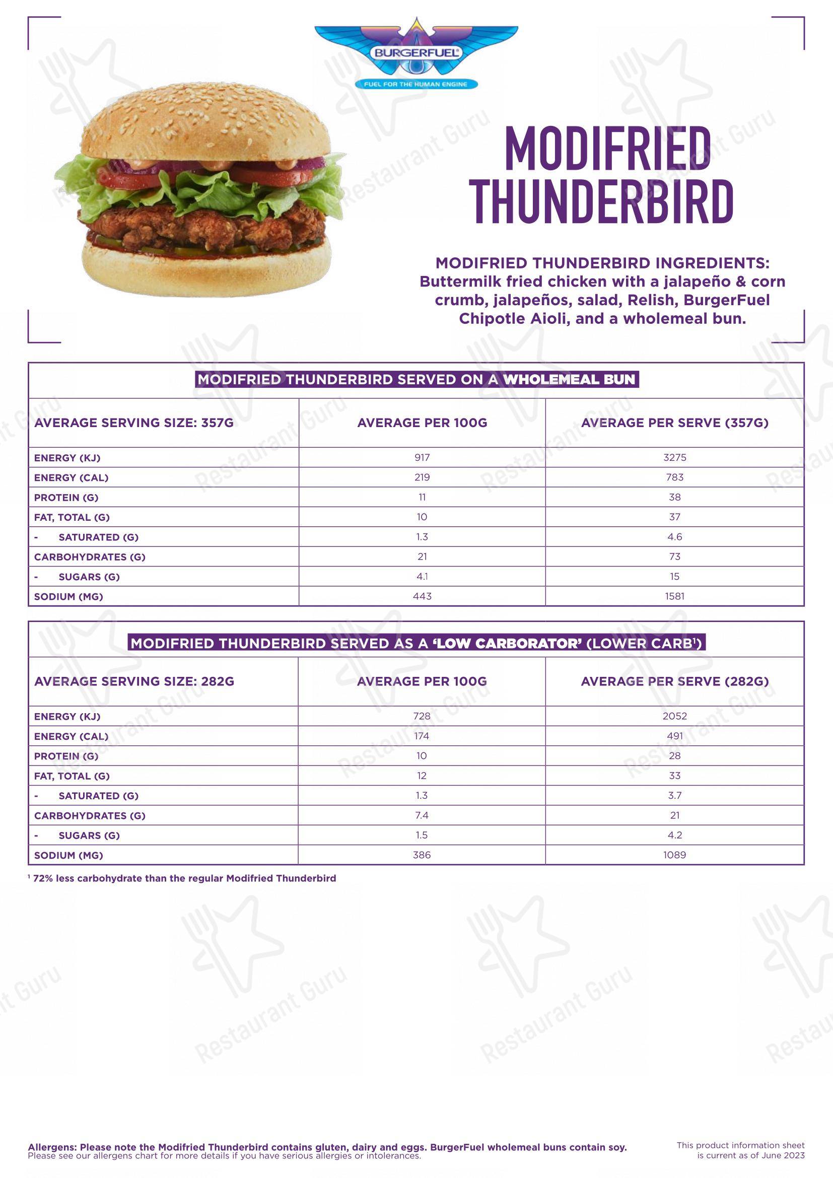 Меню фастфуда BurgerFuel Napier - Меню