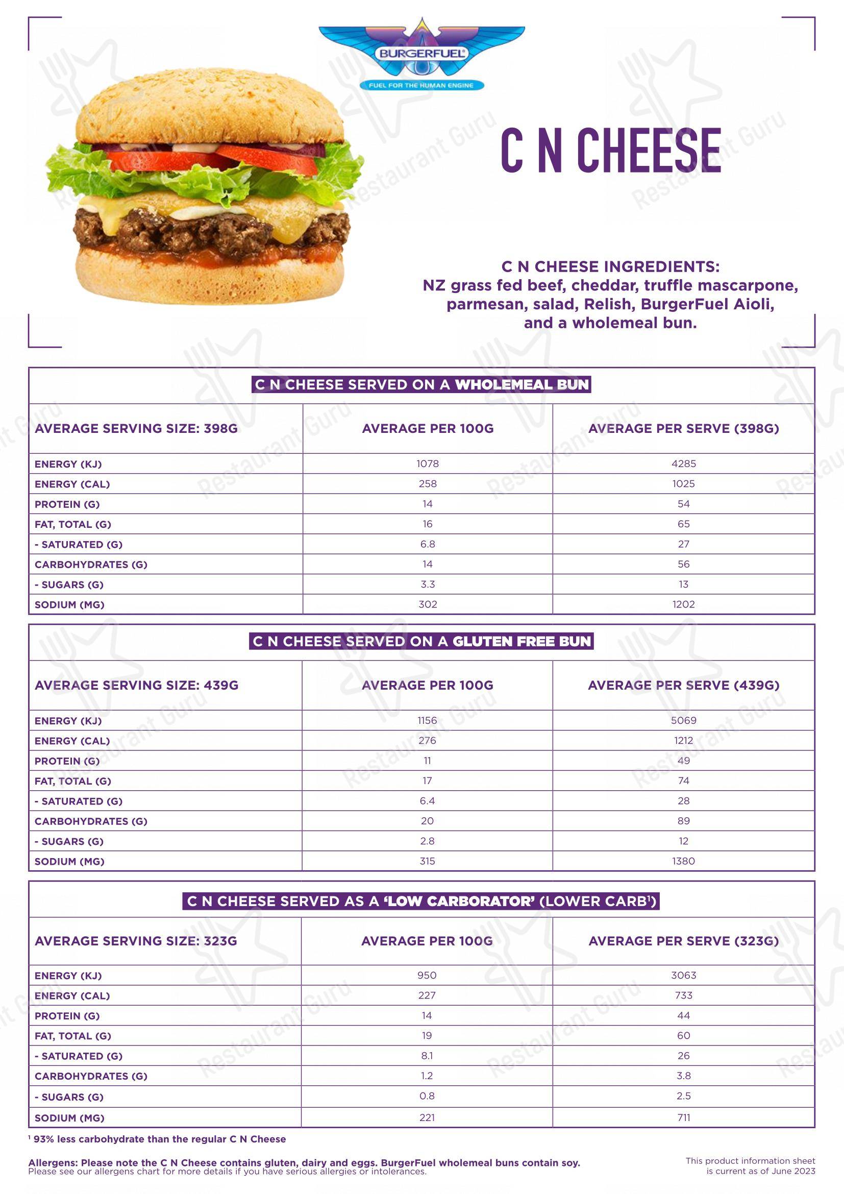 BurgerFuel Napier в Нейпире - Меню