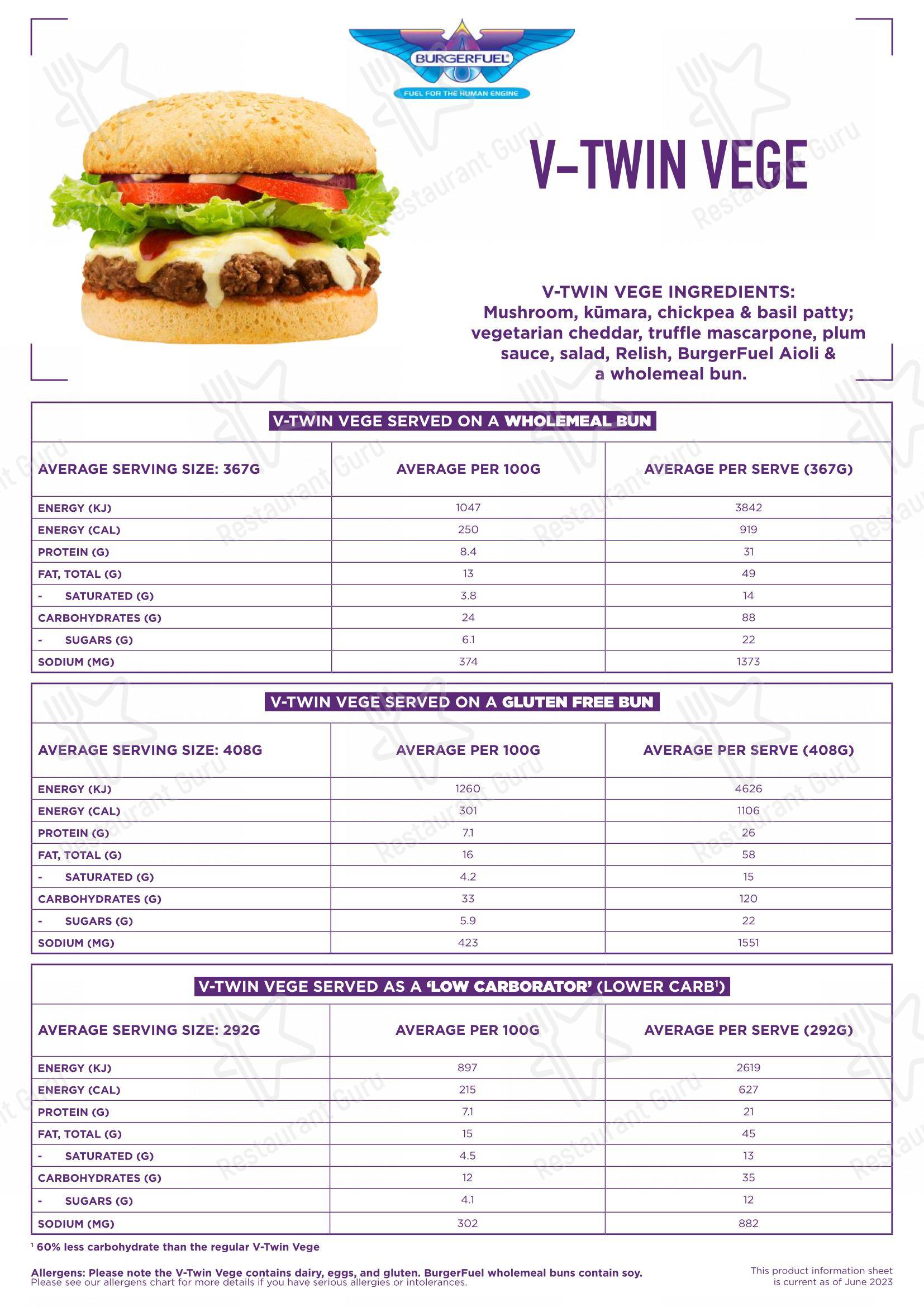 Меню фастфуда BurgerFuel Napier - Меню