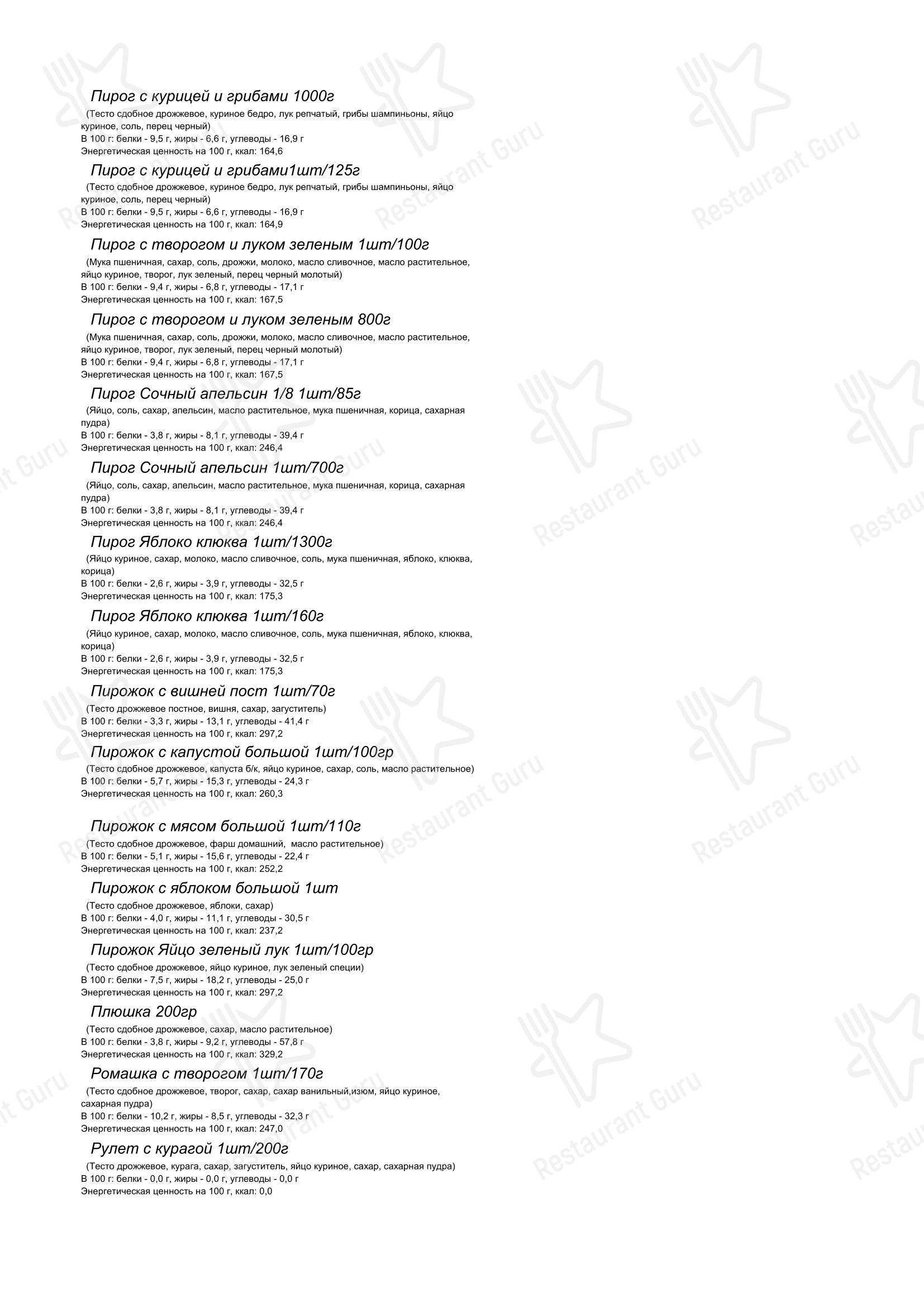 Меню кафе Буркина фасоль в Москве