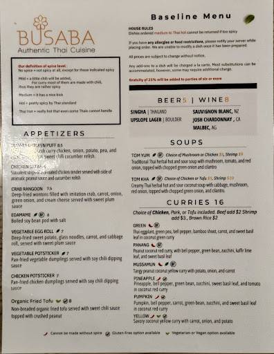 Busaba Thai Boulder меню