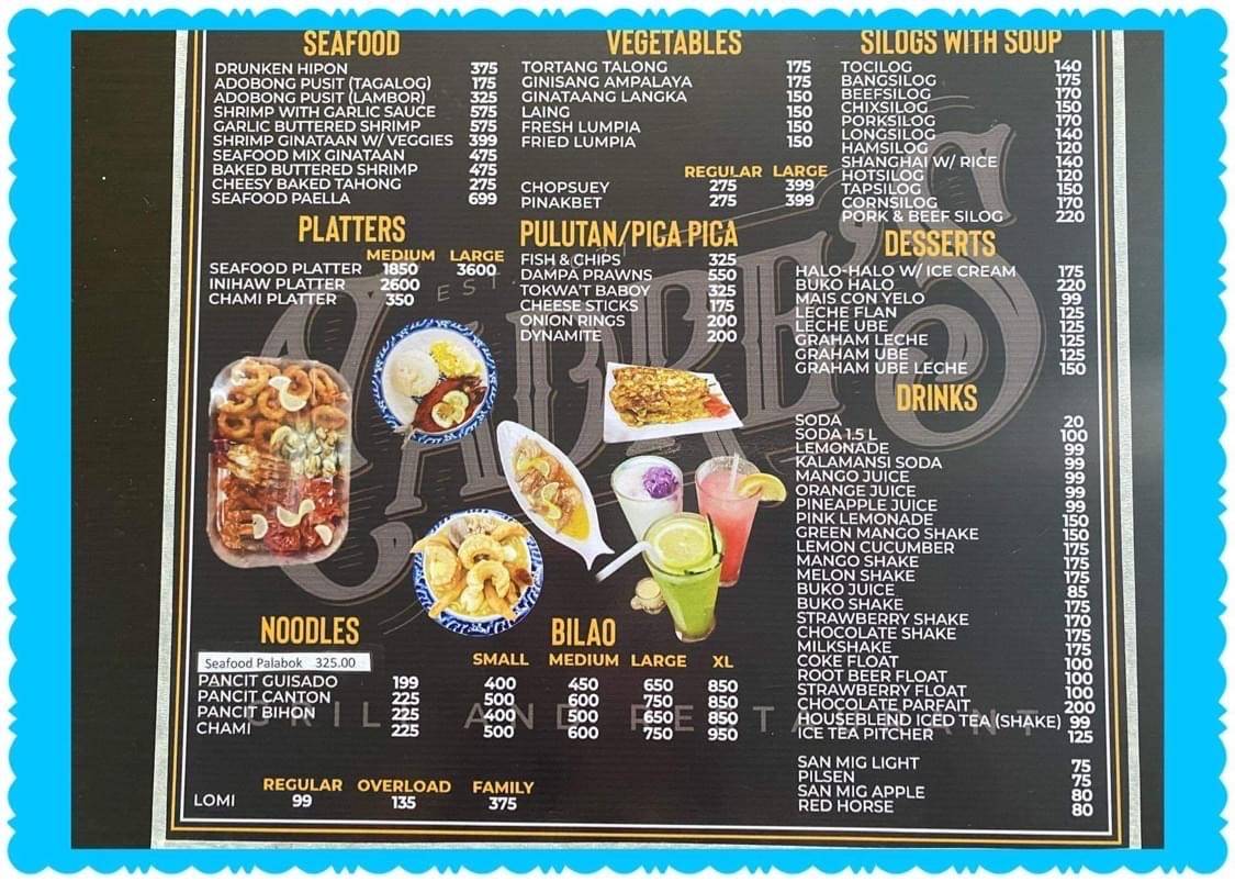 Cadre's Grill and Restaurant меню