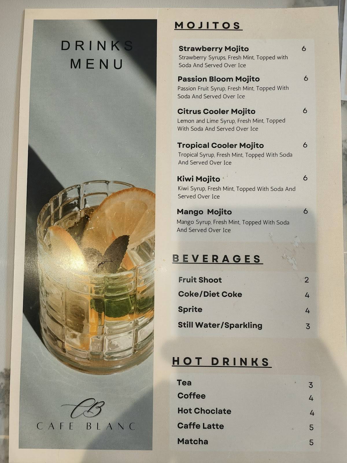 Cafe Blanc меню