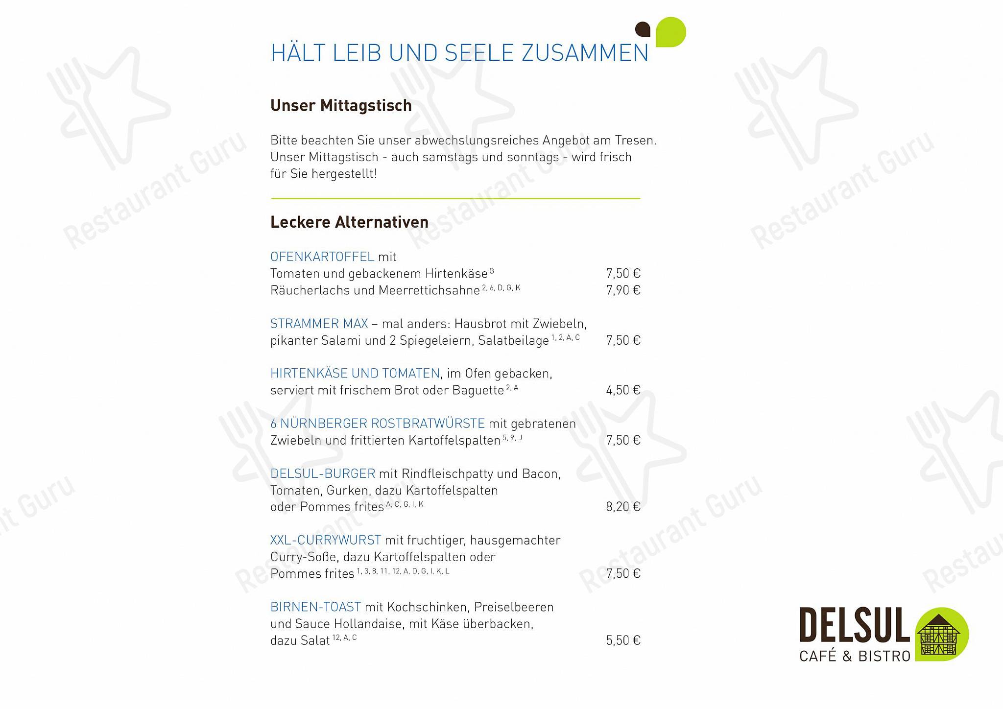 DELSUL - Café & Bistro в Зулингене - Main menu