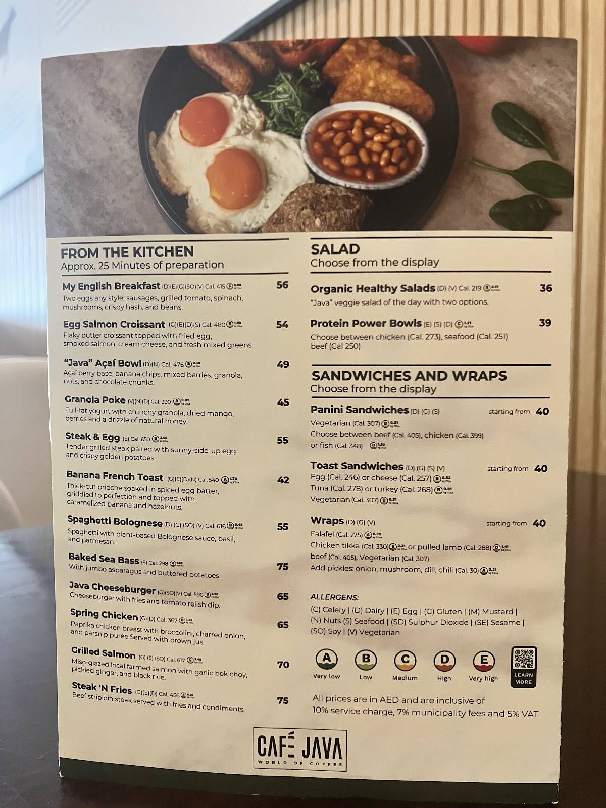 Café Java меню