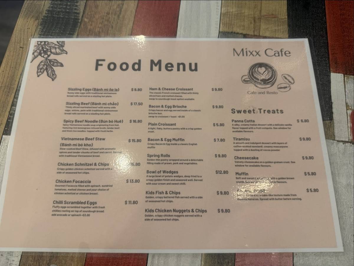 Mixx Cafe меню