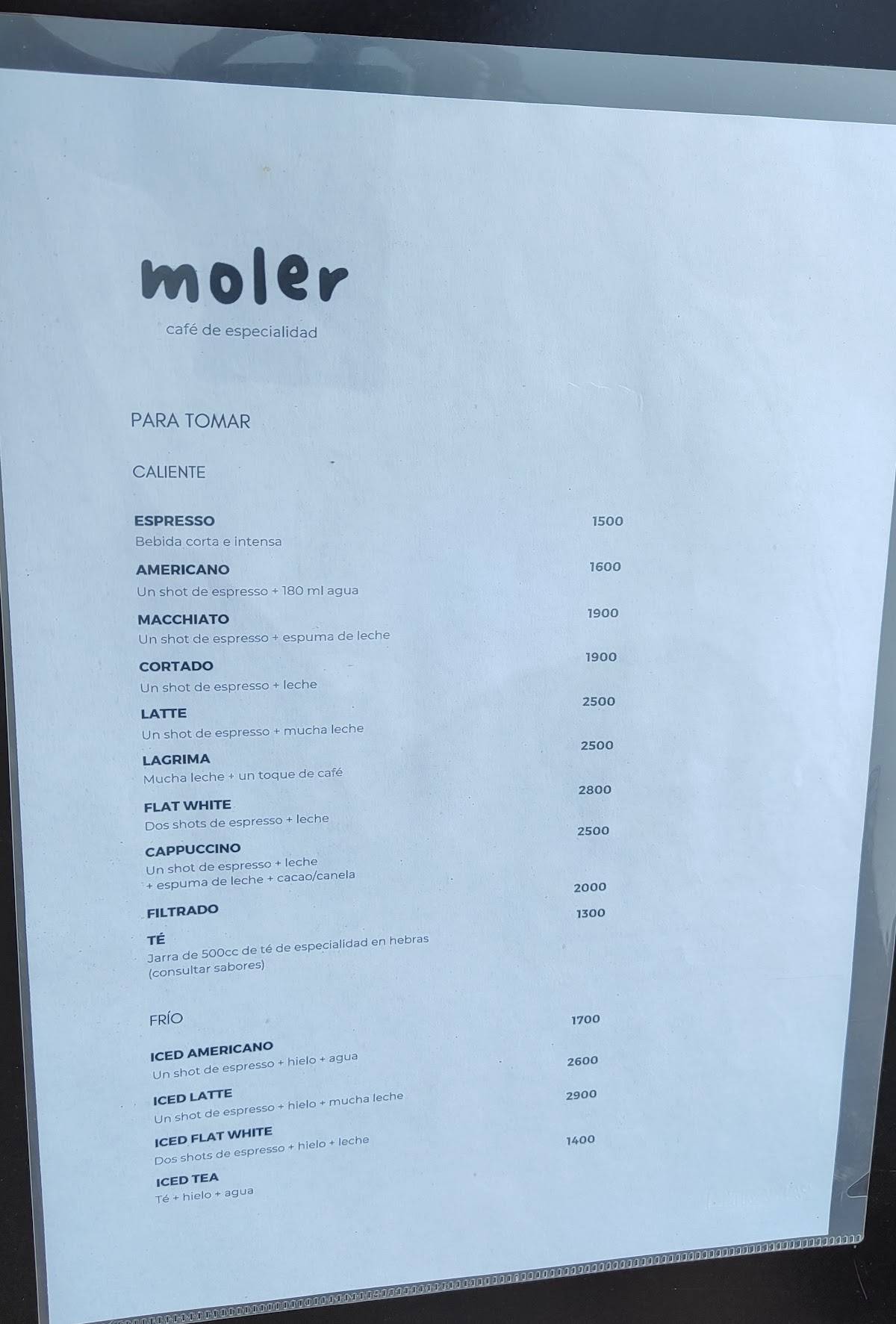 Café Moler меню