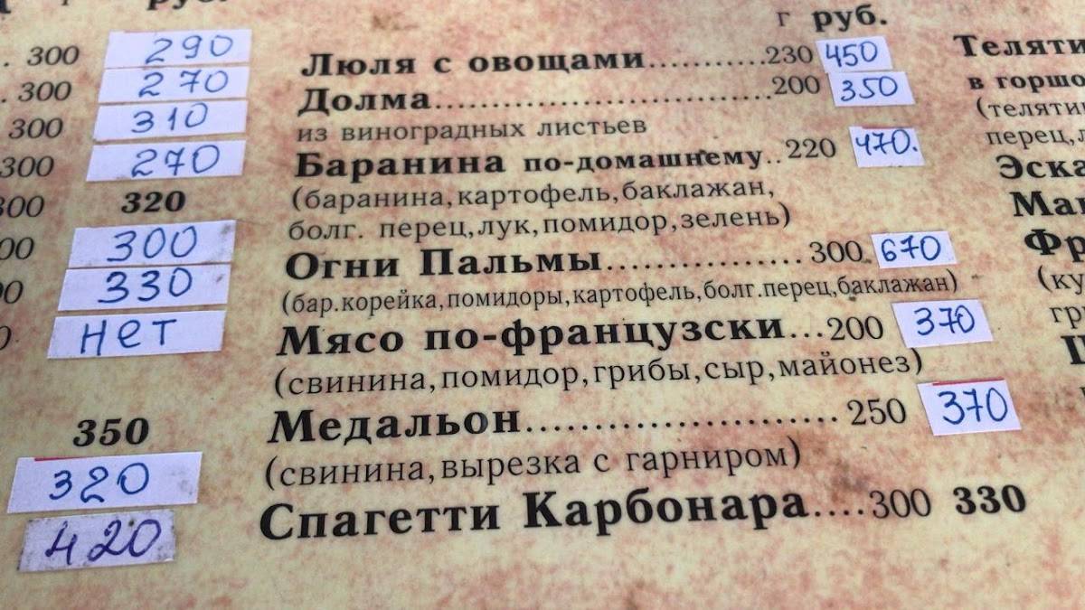 Пальма меню
