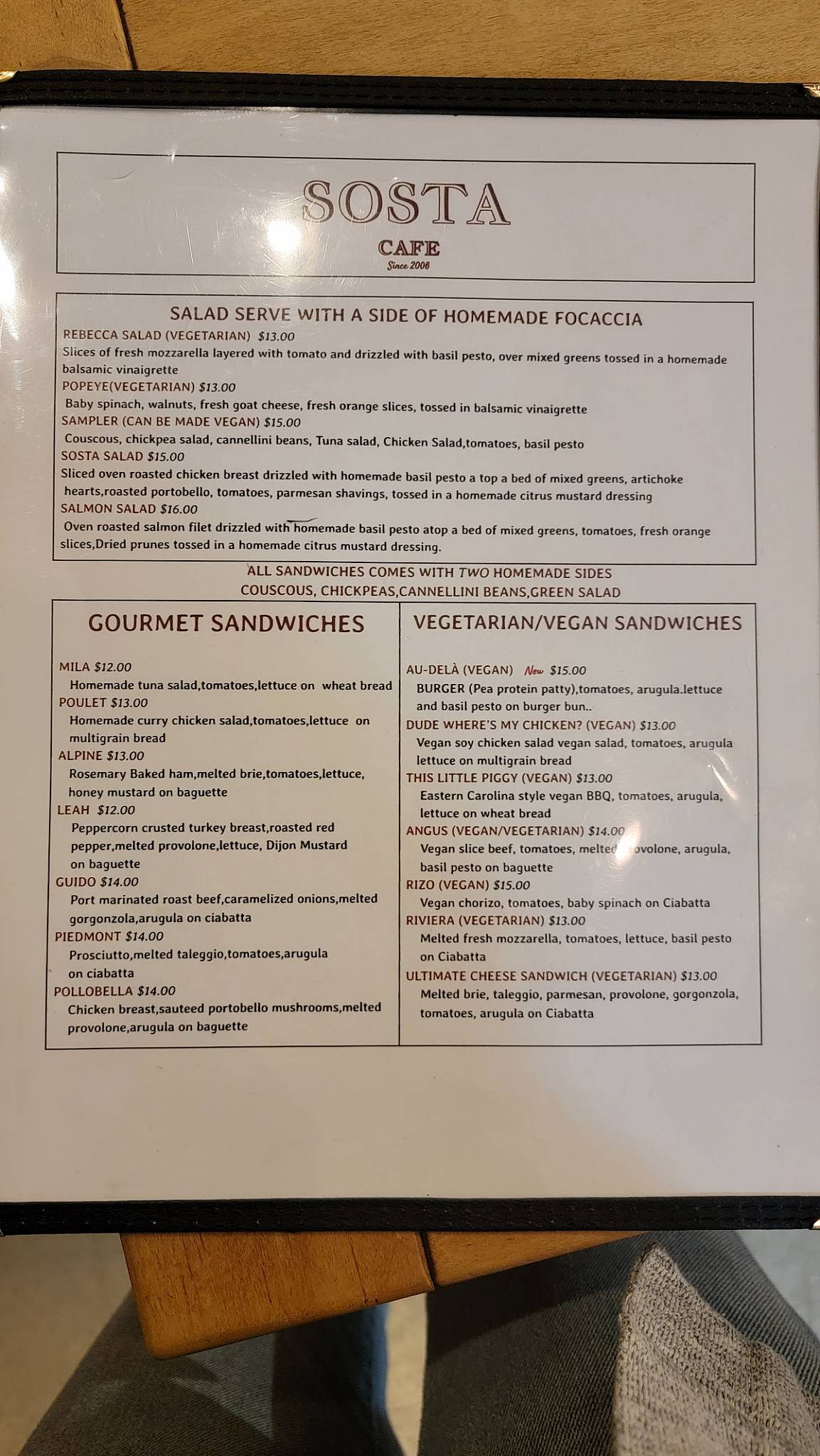 Sosta Cafe меню