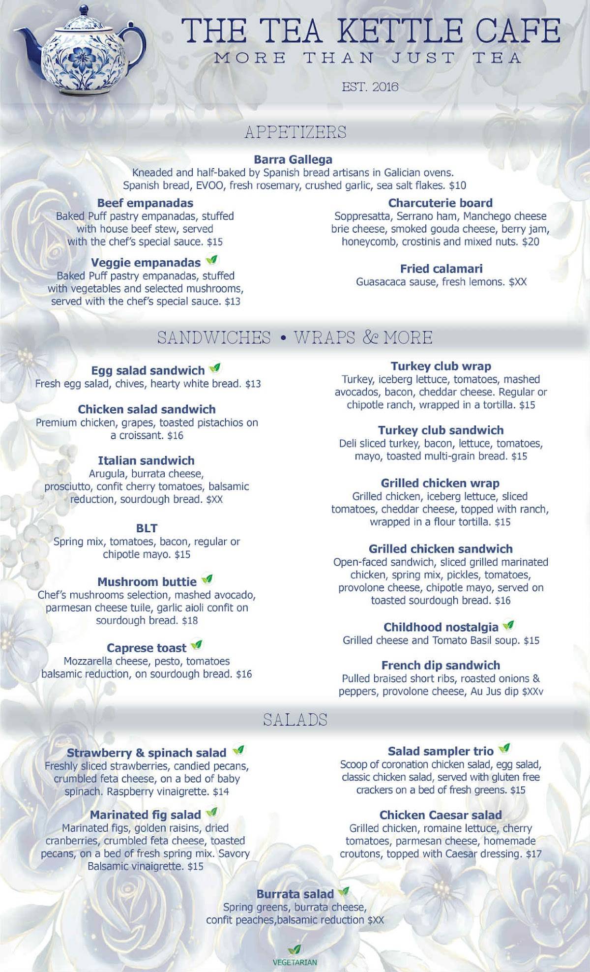 The Tea Kettle Cafe меню