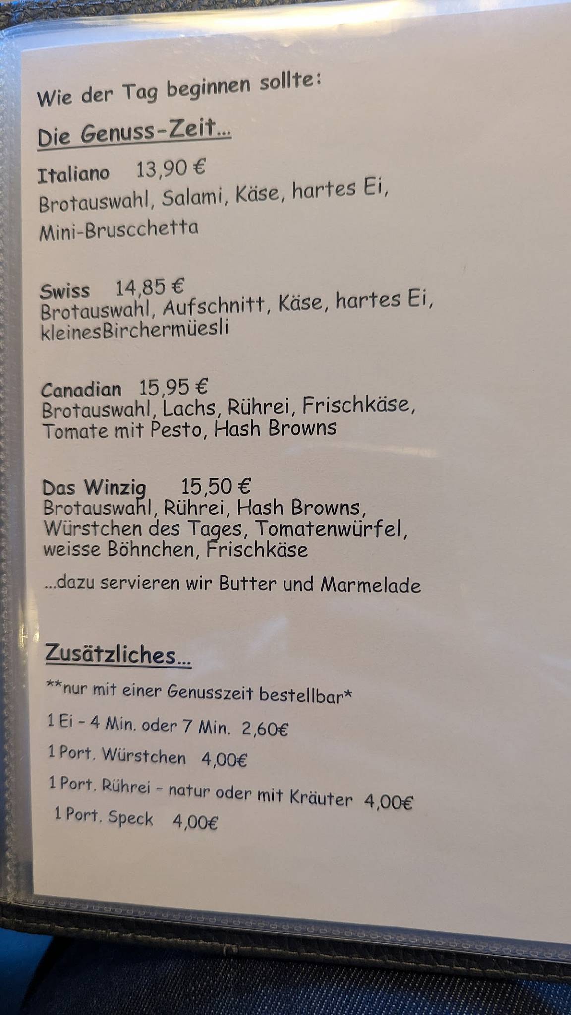 Café Winzig меню