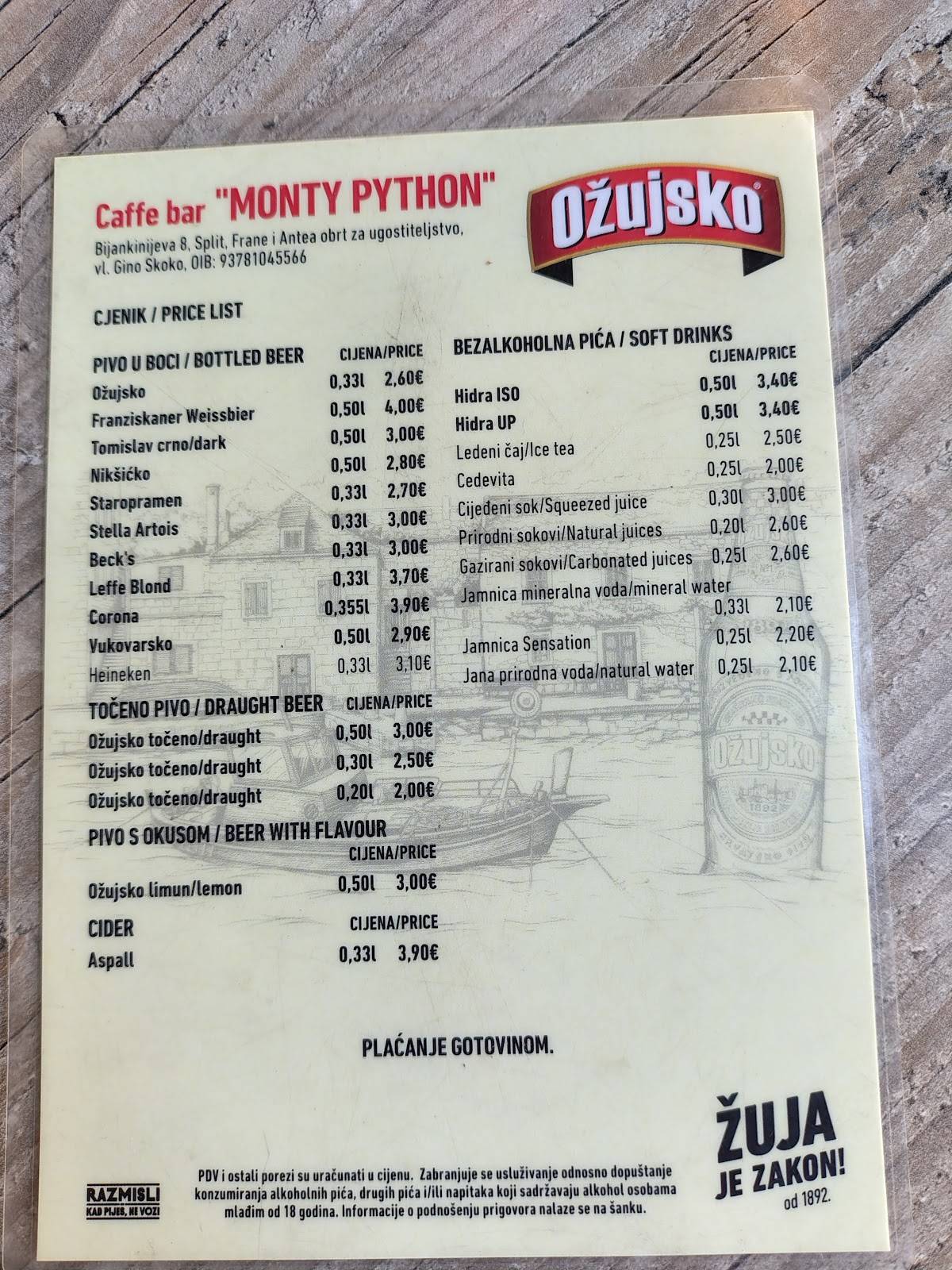 Caffe Bar Monty Python меню