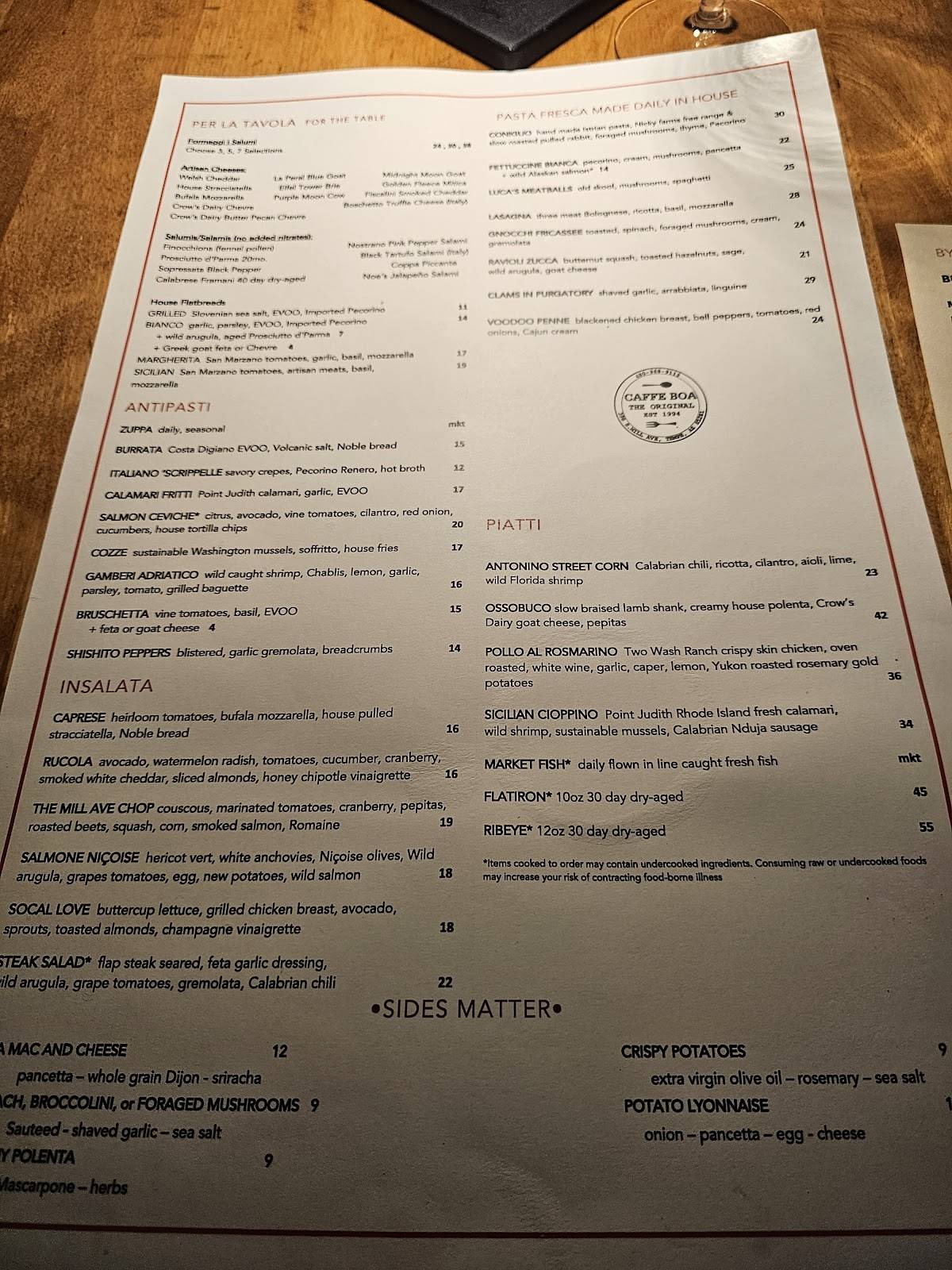 Caffe Boa TEMPE меню