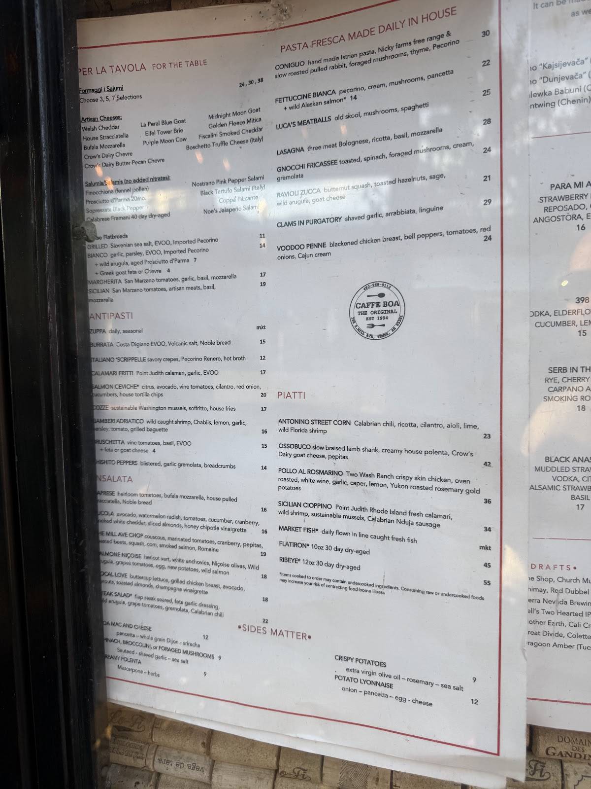 Caffe Boa TEMPE меню