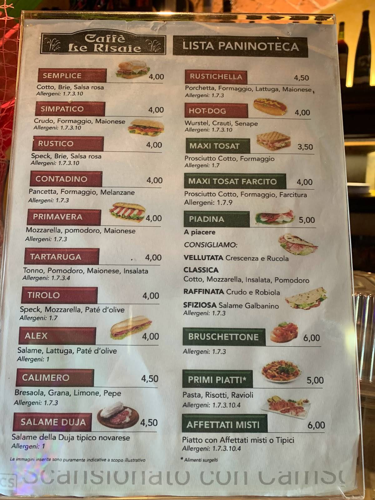 Caffè Tabacchi "Le Risaie" меню