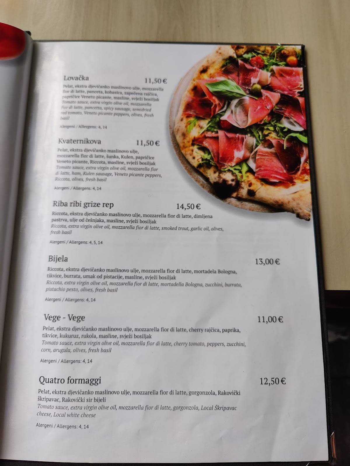Caffe i pizzeria Rendulić меню