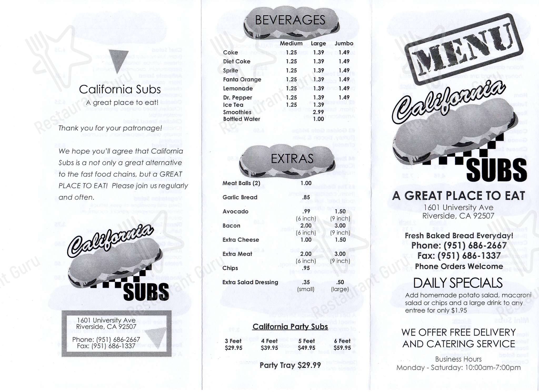 California Subs меню