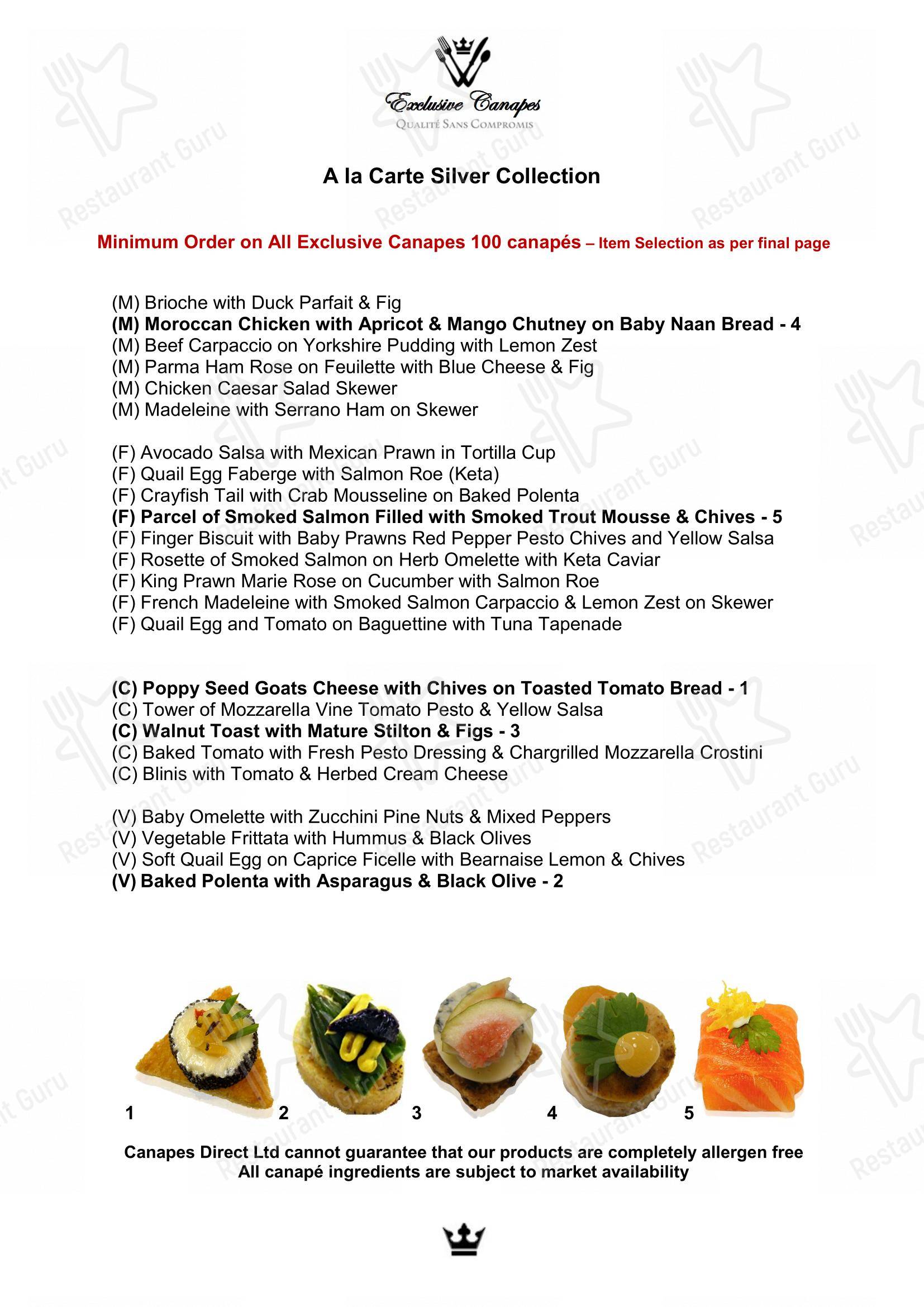 Меню Canapés Direct - Меню