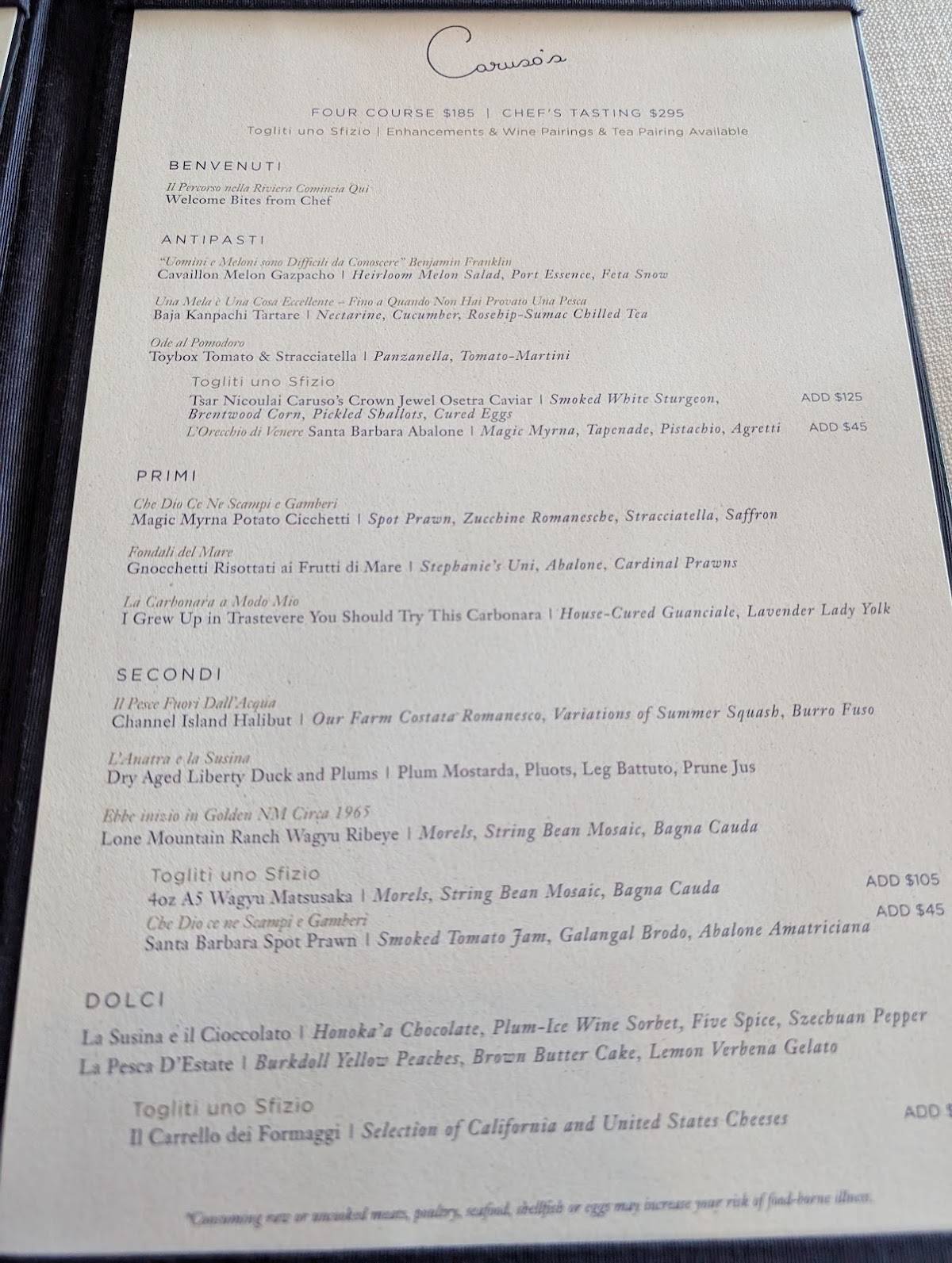 Caruso's меню