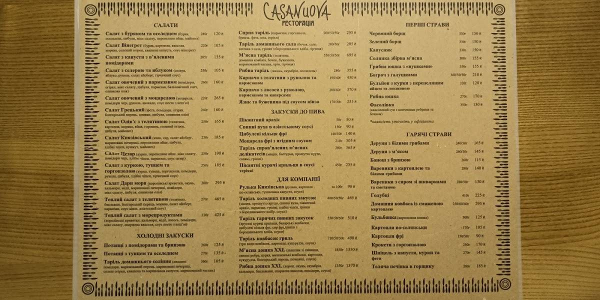 Casa Nuova меню
