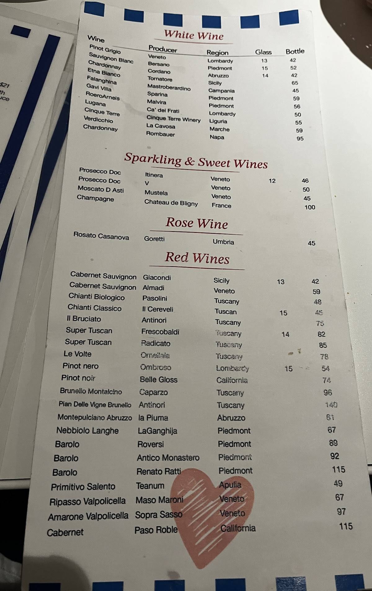 Casa Vera Ristorante меню