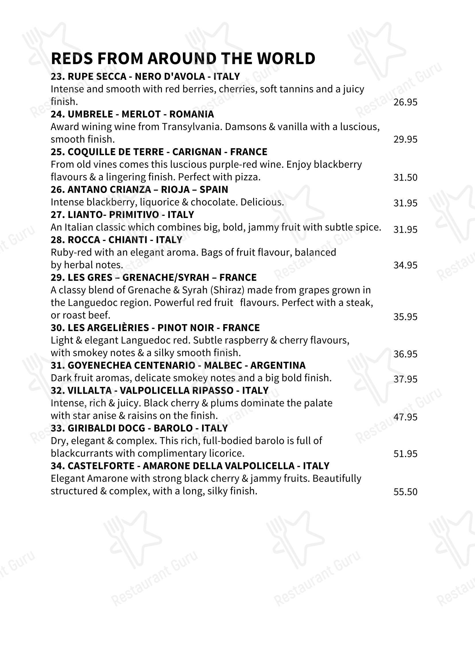 Меню напитков ресторана Cenetta