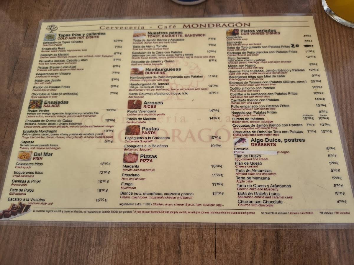 Cervecería, Café Mondragón меню