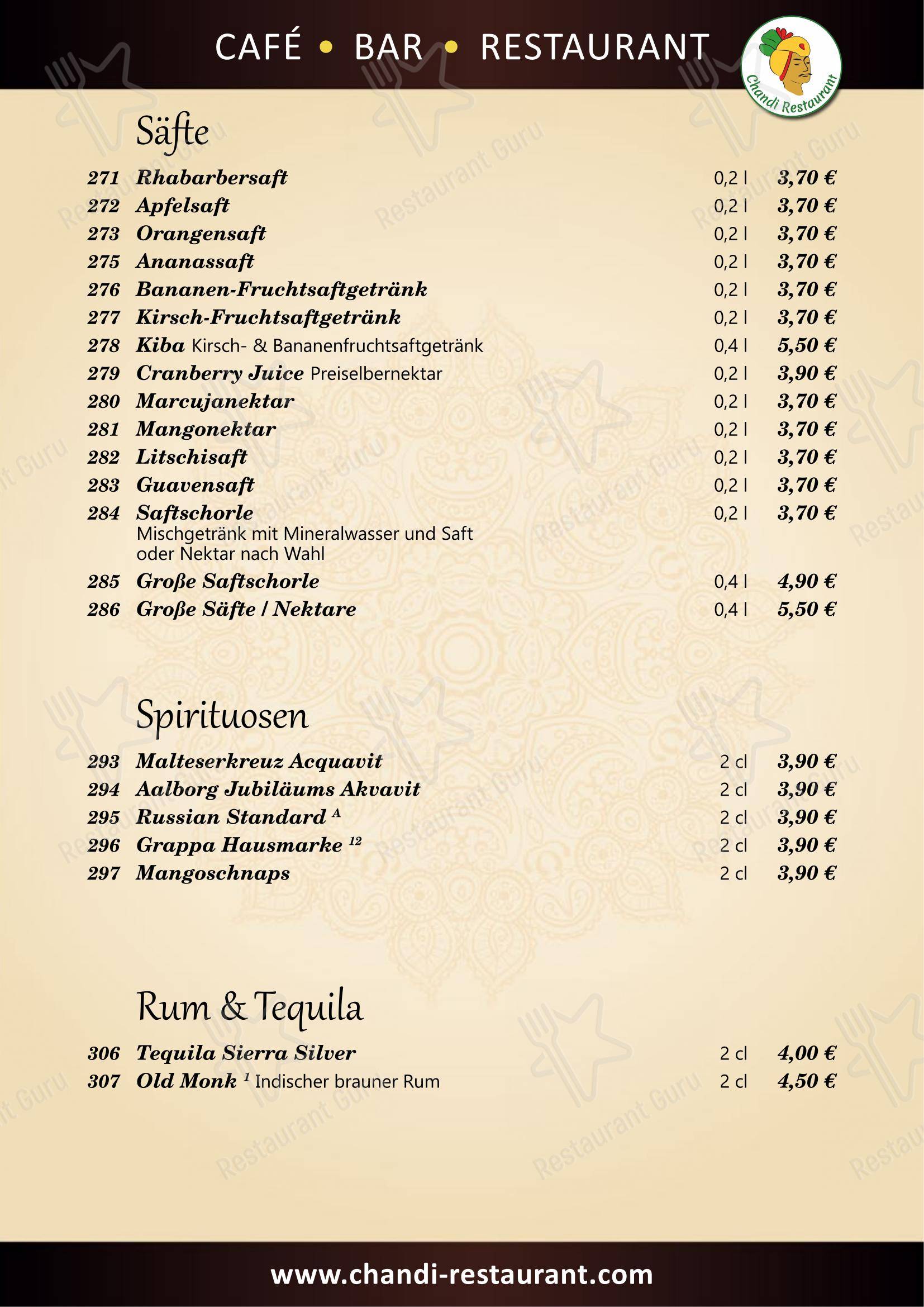 菜单 ресторана Chandi indisches Restaurant