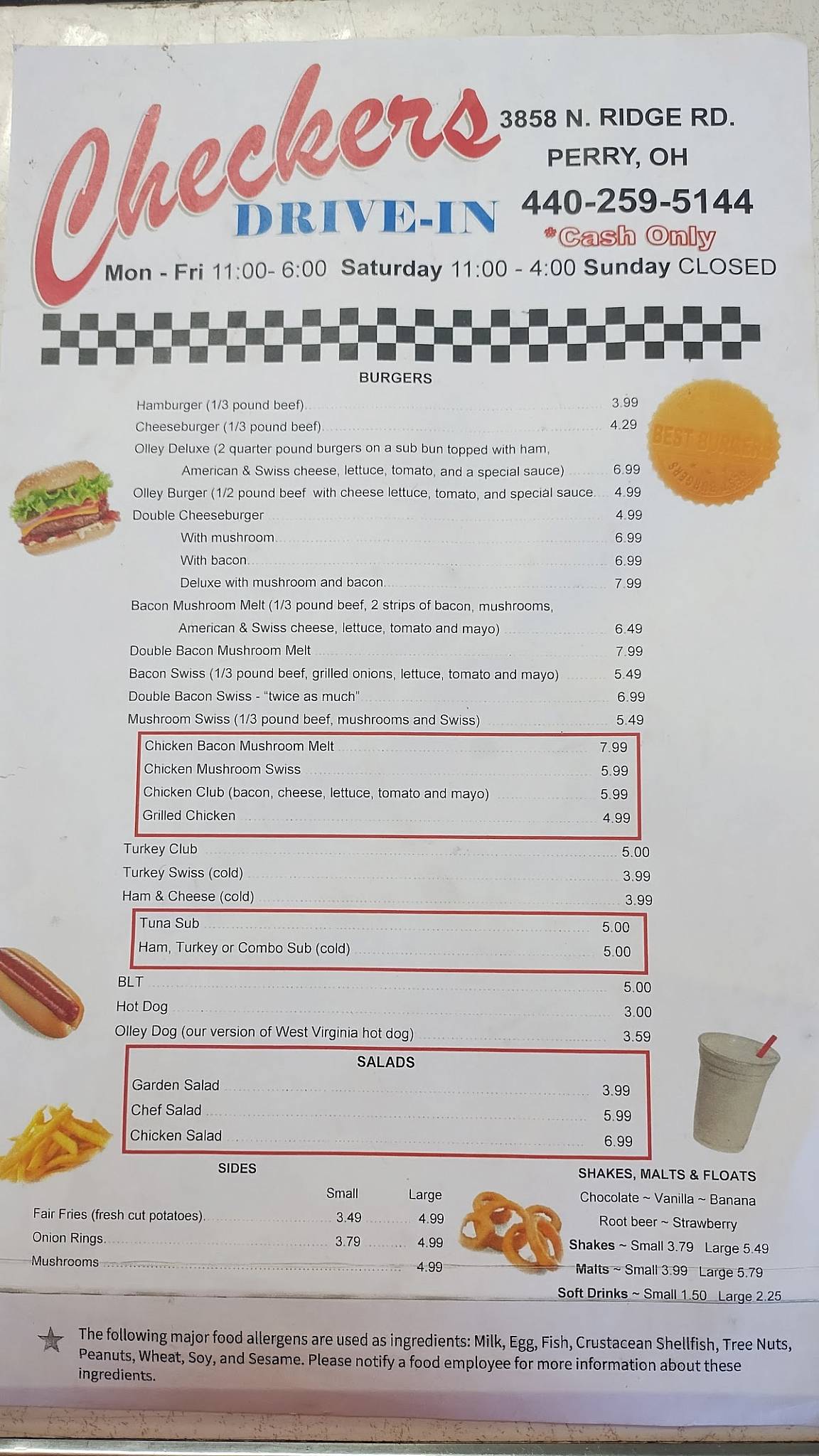 Checkers Drive-In Home of the best Burger in the World меню