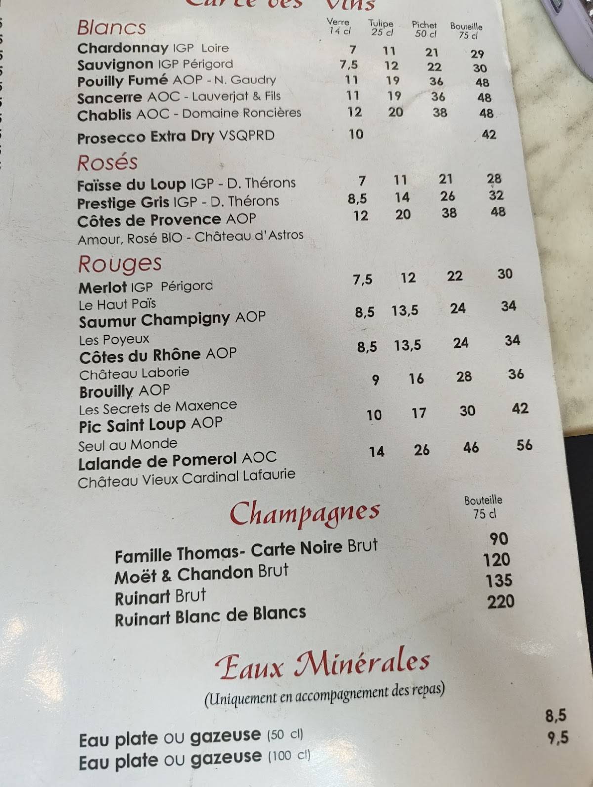 Chez Ribe меню