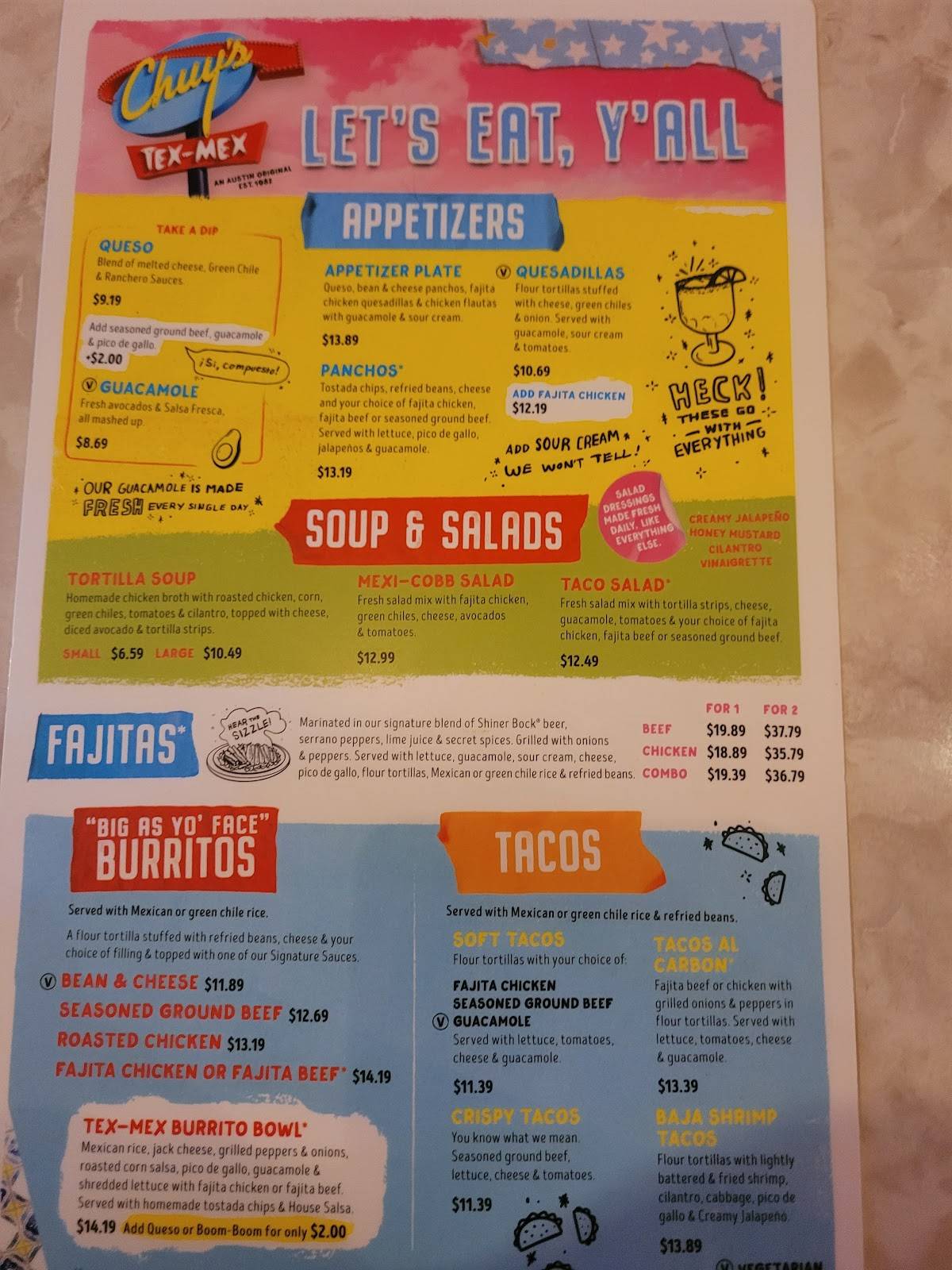 Chuy's меню