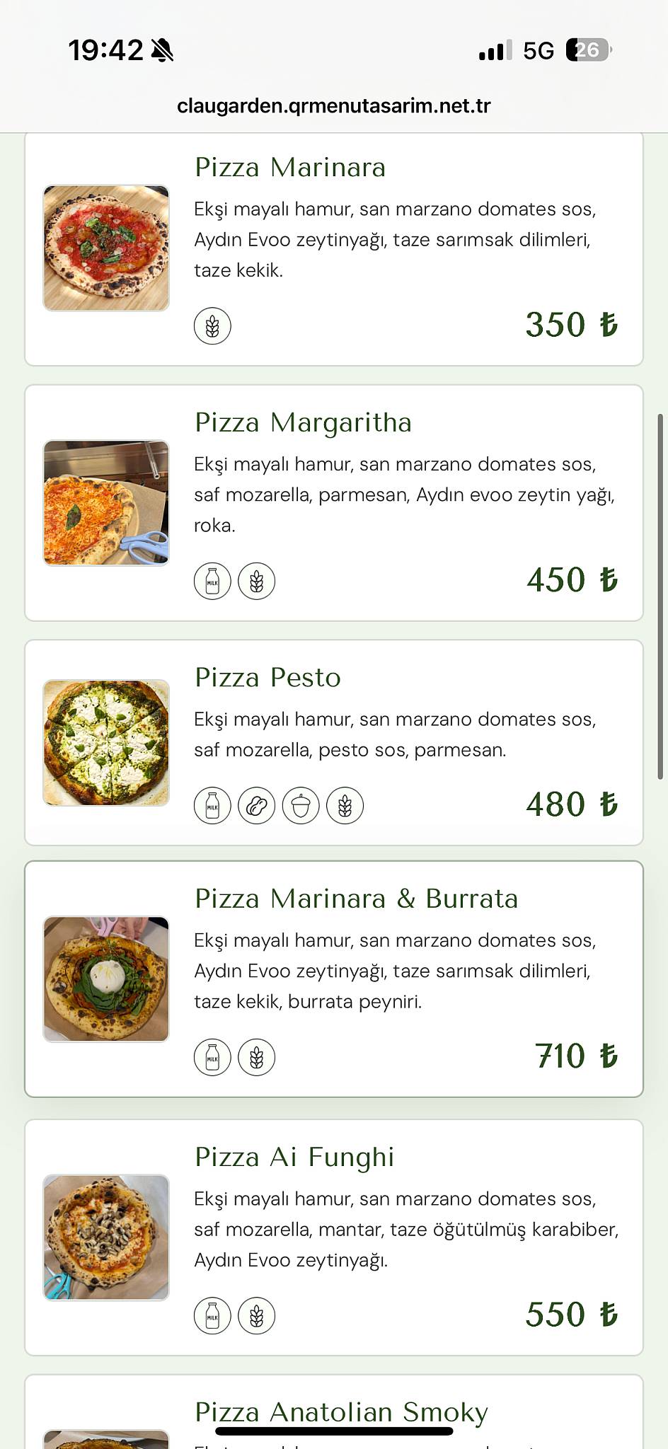 Clau Garden Pizzeria & Breakfast меню
