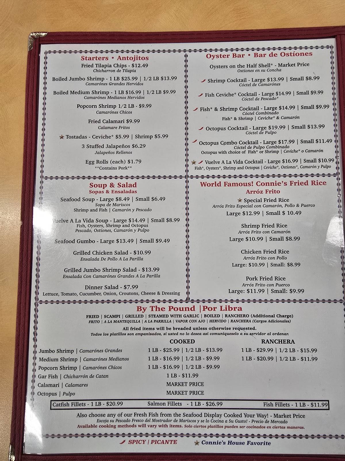 Connie's Seafood меню