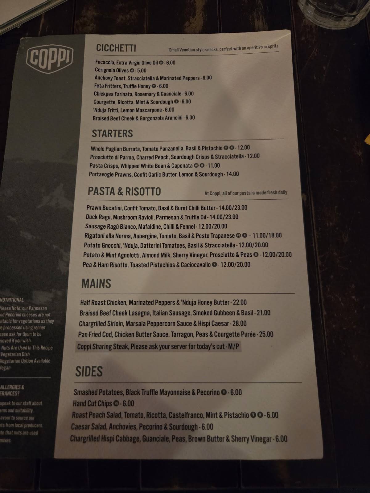 Coppi Restaurant меню