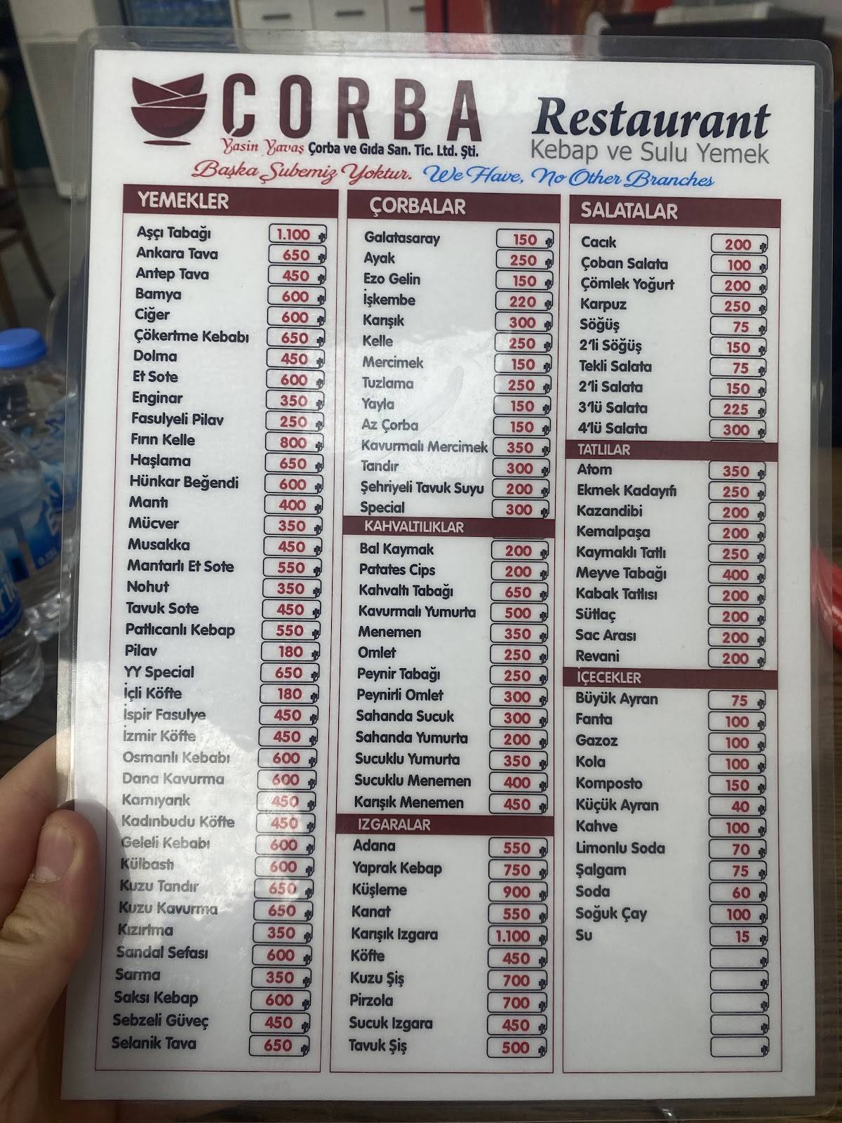 Çorbacı меню