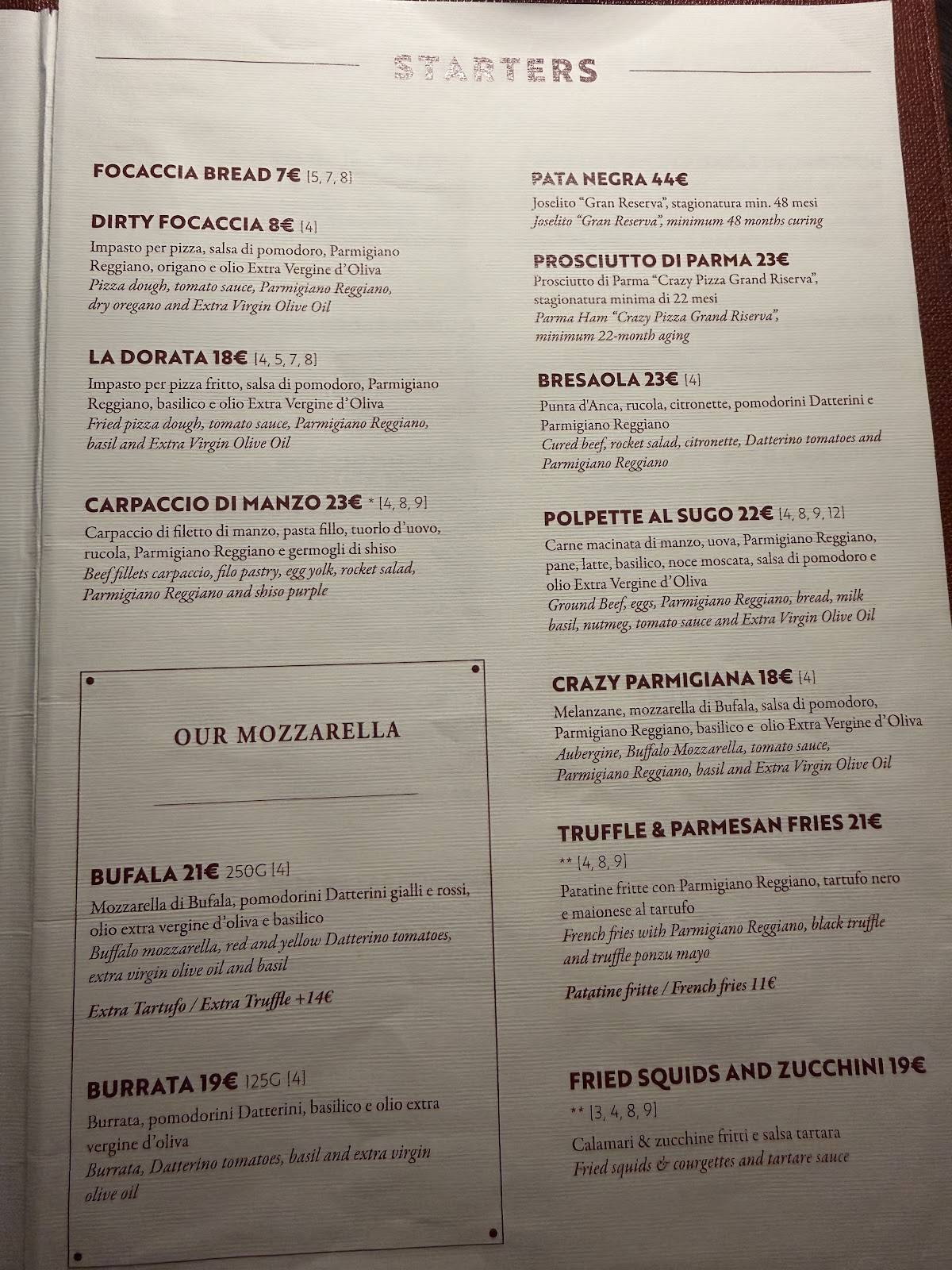 Crazy Pizza Rome меню