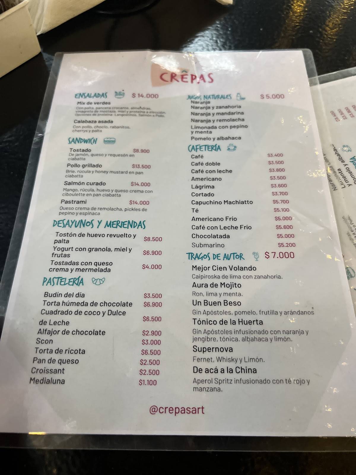 CRÊPAS – crêpes & jugos naturales [Cariló] меню
