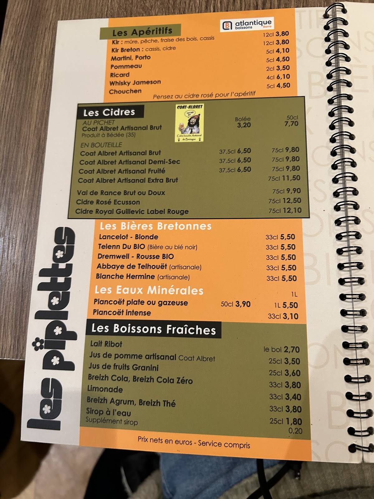 Creperie les Piplettes меню