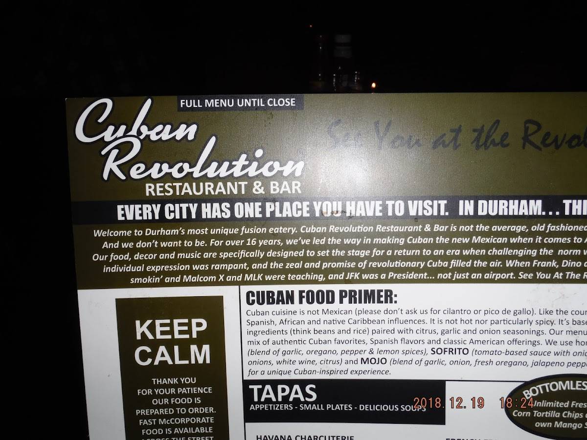 Cuban Revolution Restaurant & Bar меню