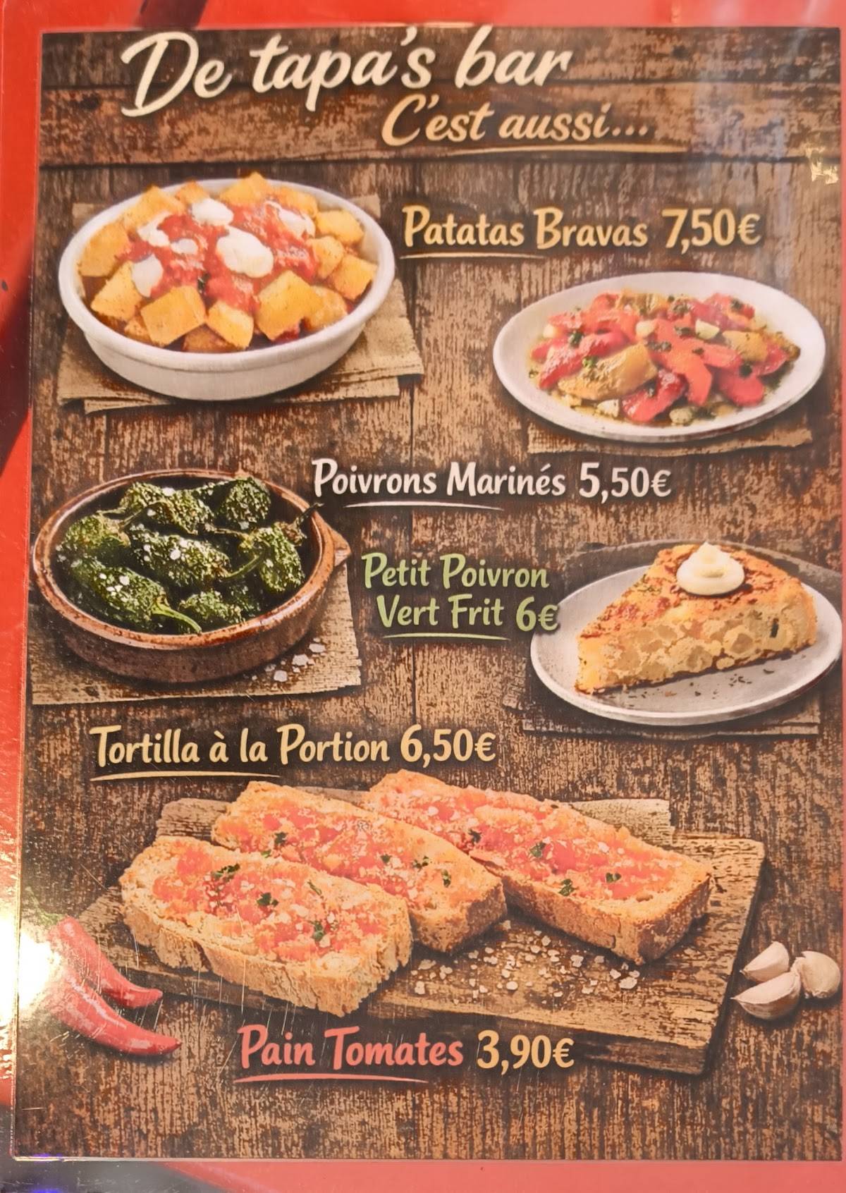 DE TAPA'S BAR меню