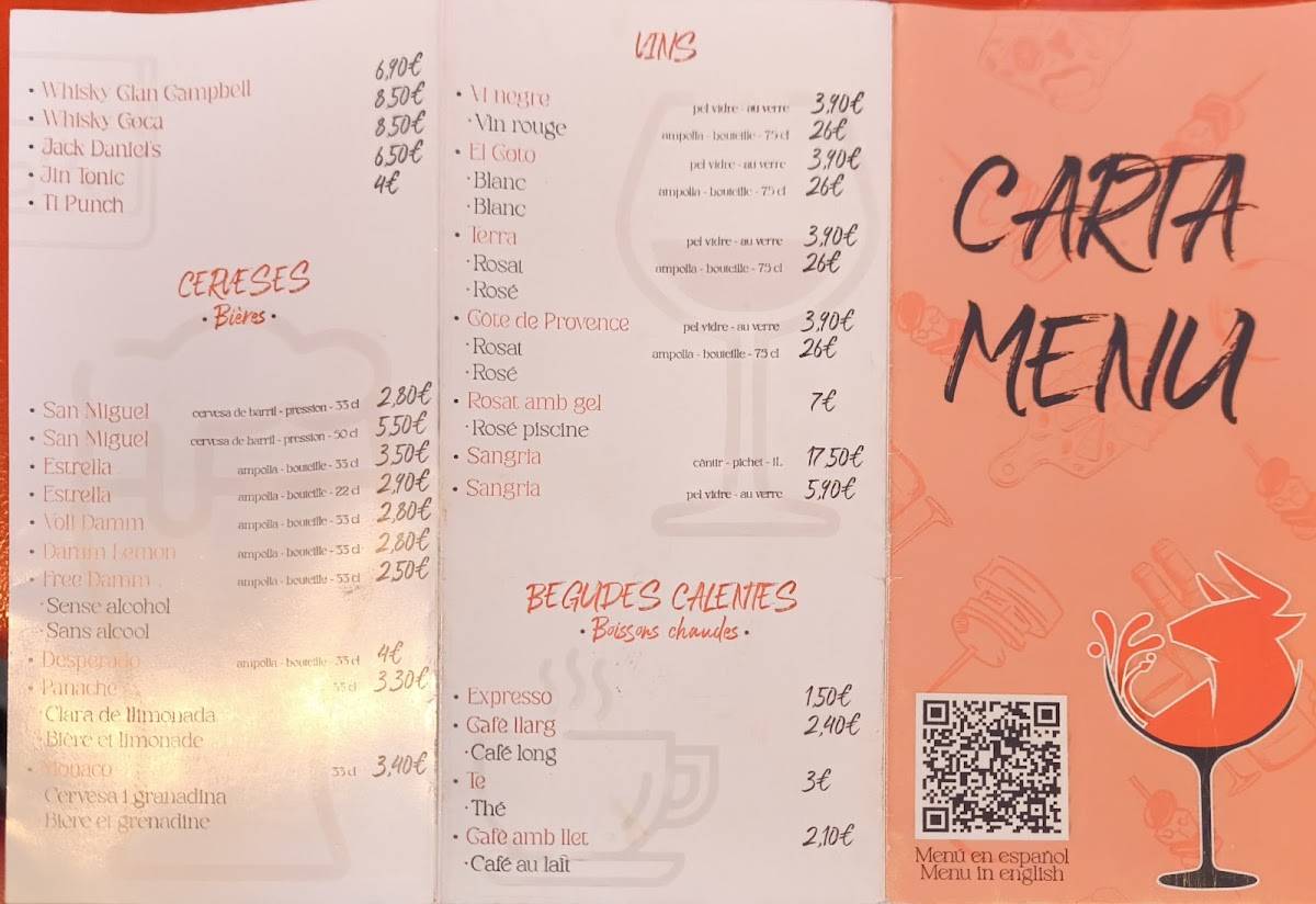 DE TAPA'S BAR меню