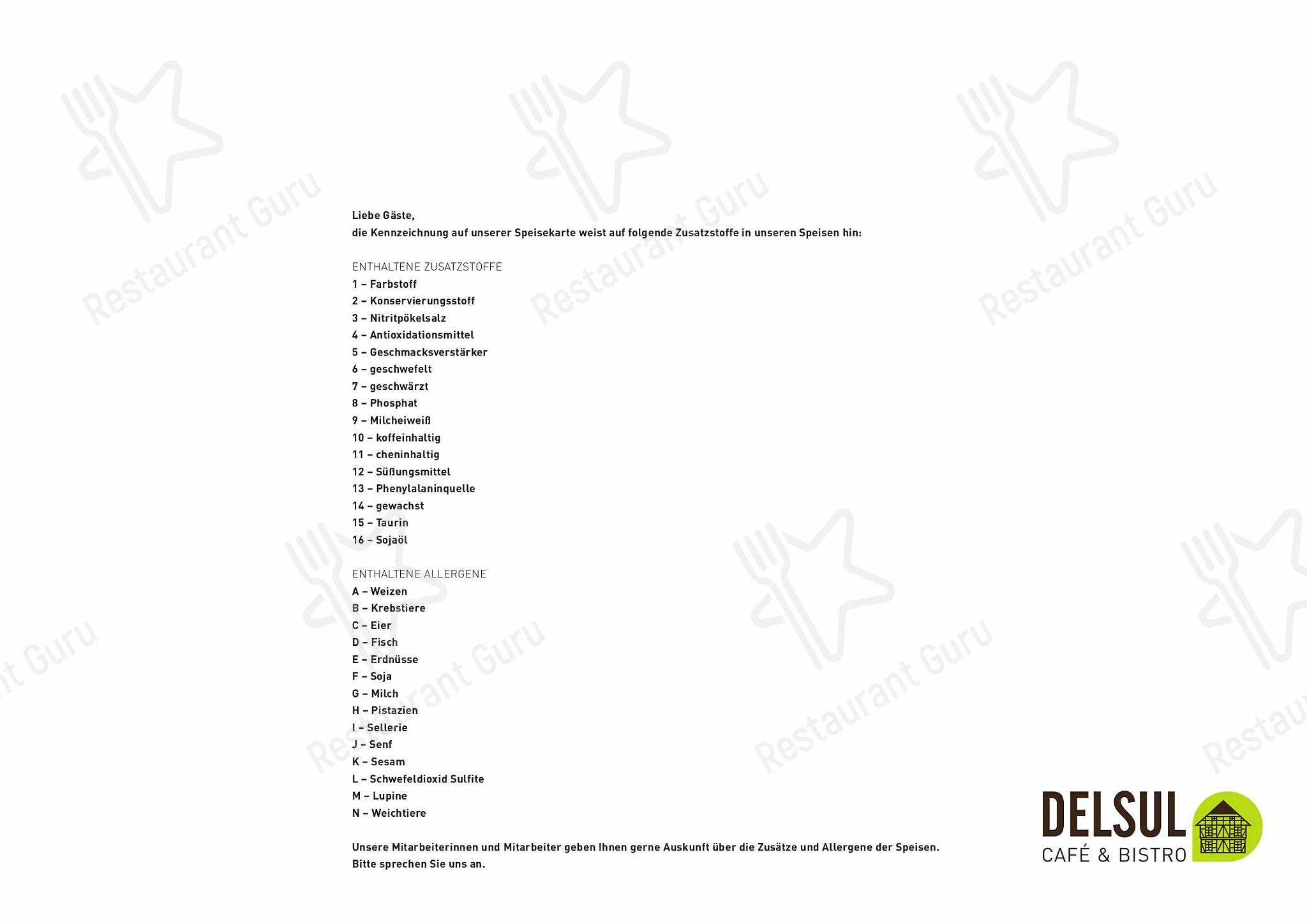 Main menu кафе DELSUL - Café & Bistro в Зулингене