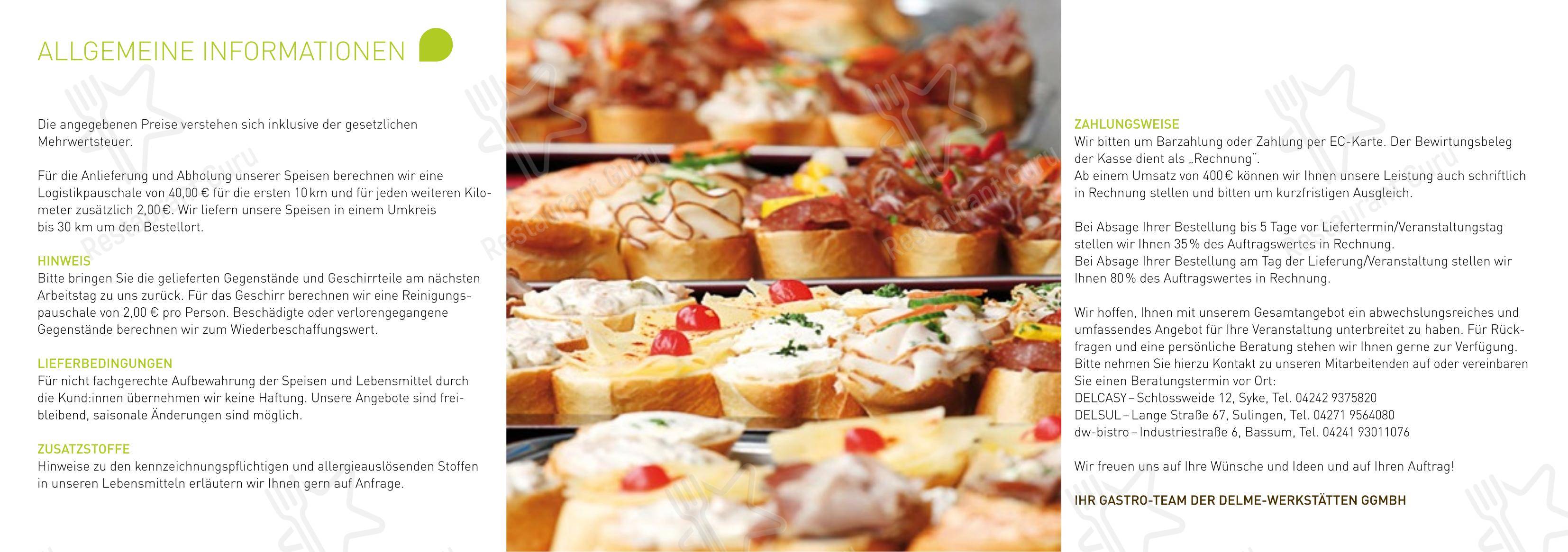 Меню кафе DELSUL - Café & Bistro - Lunch Menu