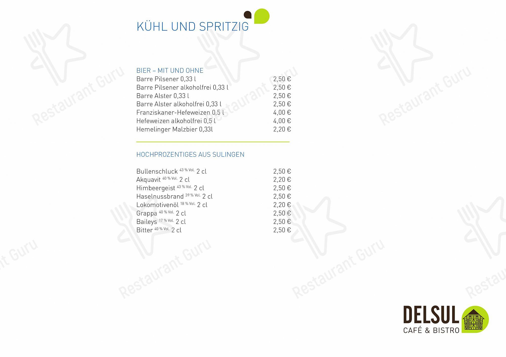 Main menu кафе DELSUL - Café & Bistro в Зулингене