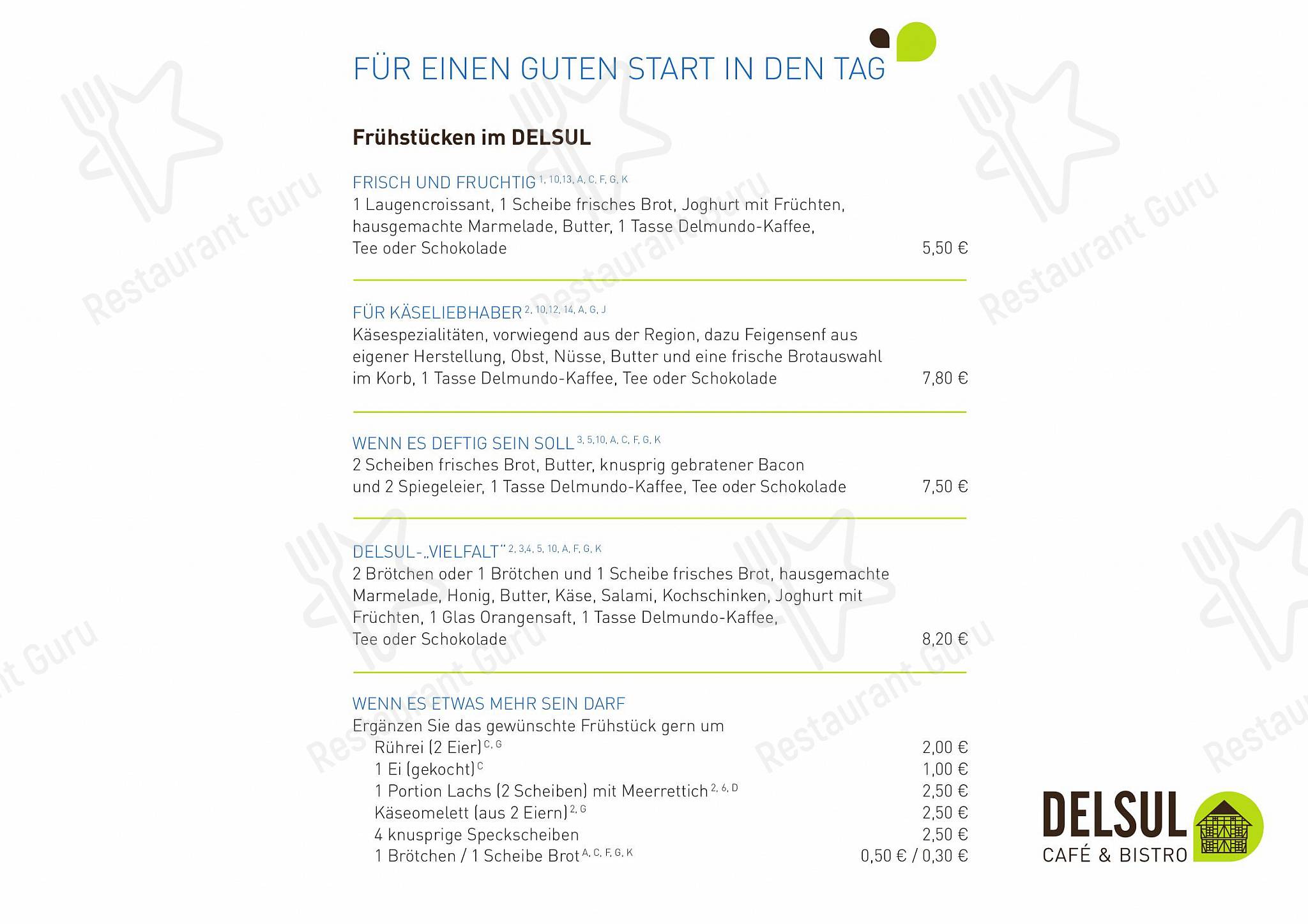 Меню кафе DELSUL - Café & Bistro - Main menu
