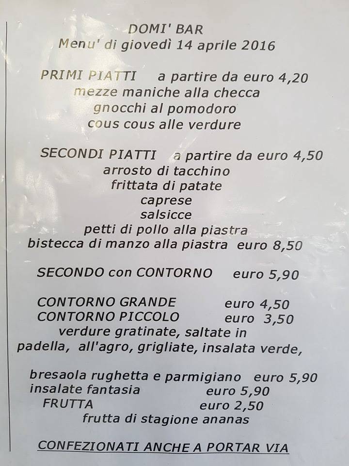 DOMI' BAR di Farvin SAS di Vincenzetti Walter e C. меню