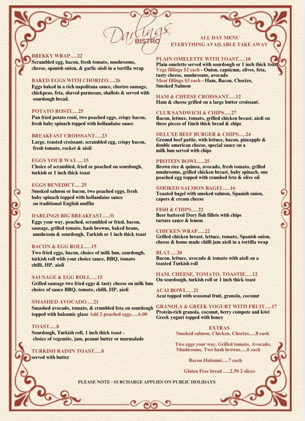 Darlings Bistro меню