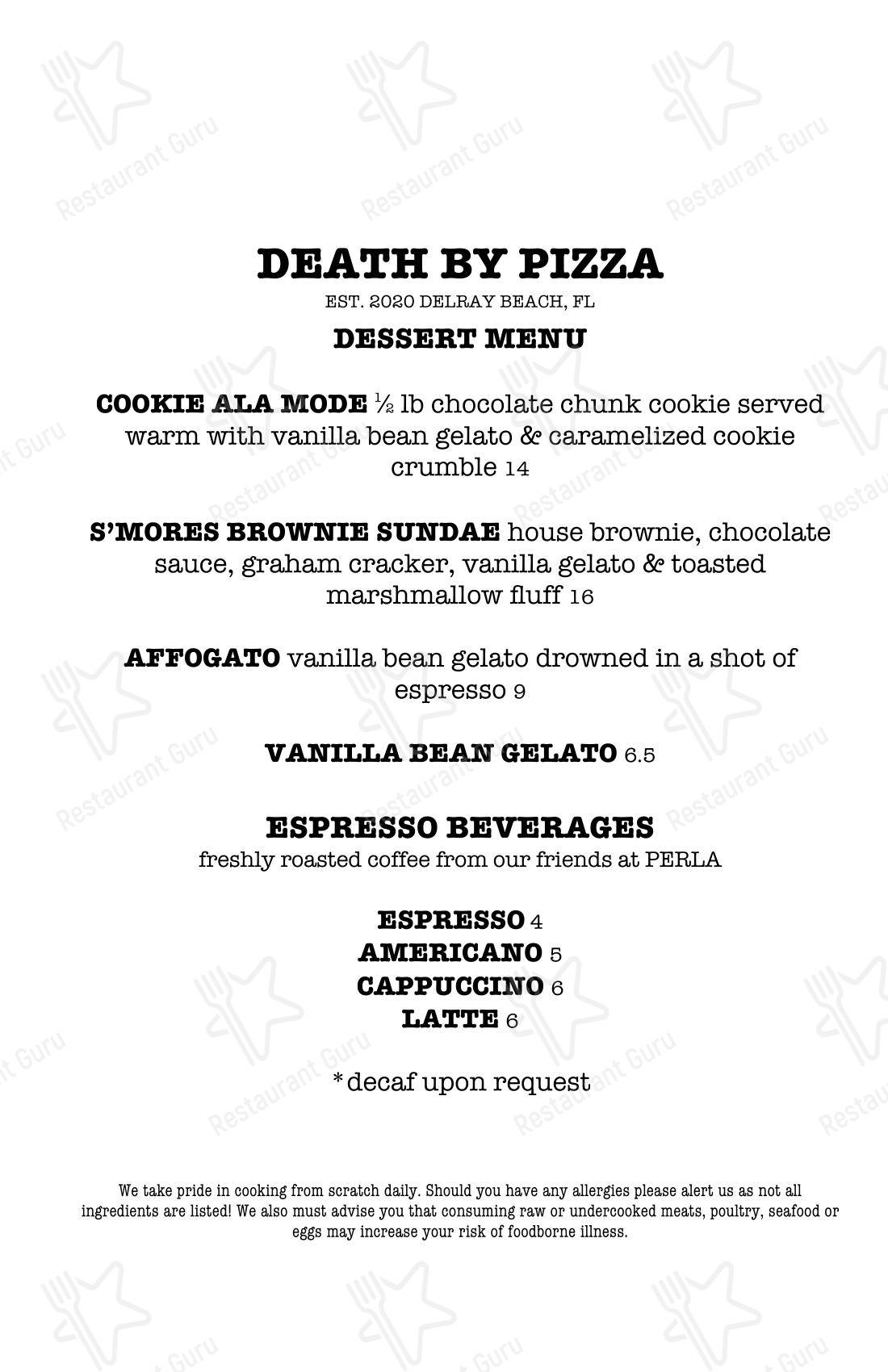 Ночное меню пиццерии Death By Pizza West Delray в Боках-Ратоне